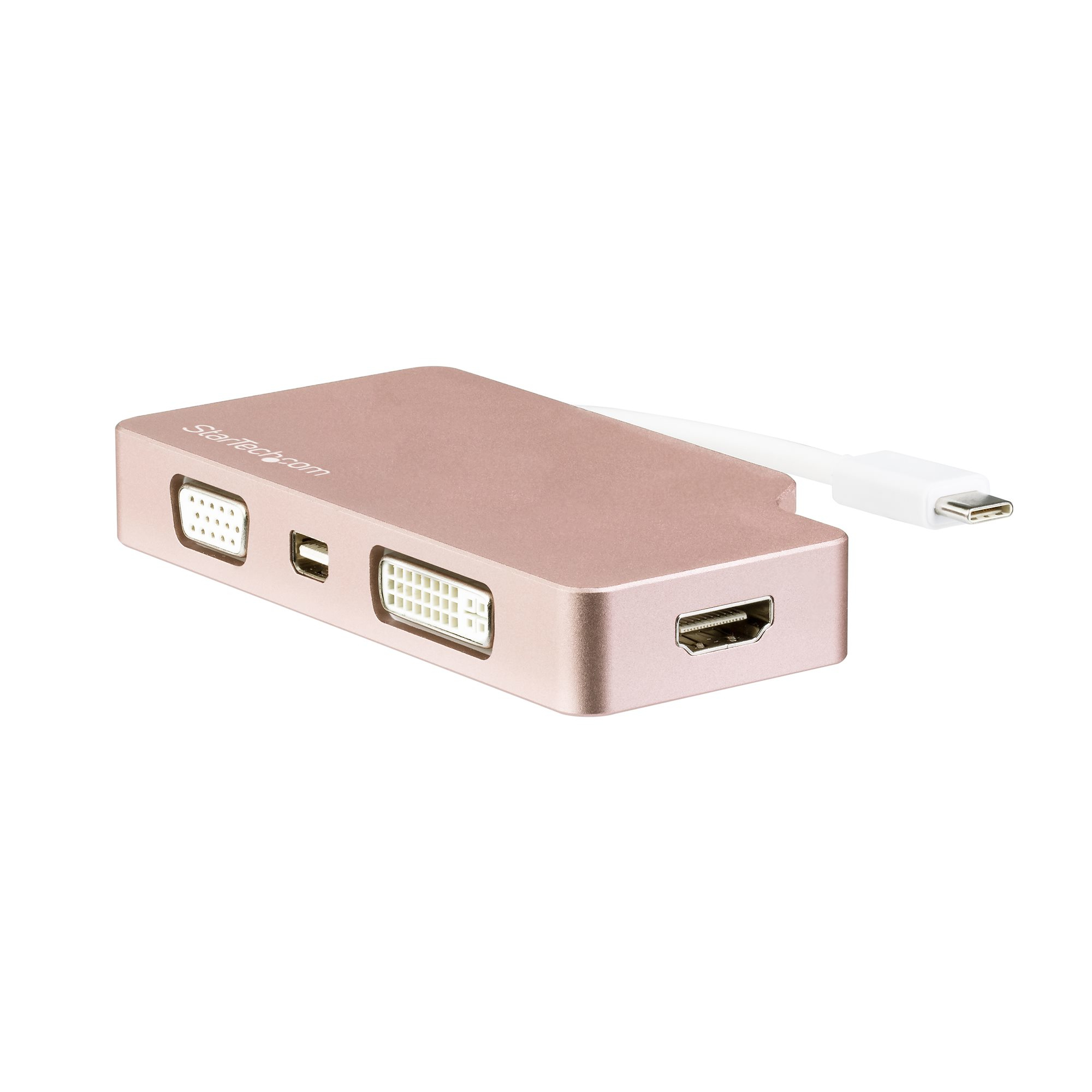 StarTech.com USB-C Video Adapter Multiport - Rose Gold - 4-in-1 USB-C auf VGA, DVI, HDMI oder mDP - 4K, USB Typ-C, DVI-Ausgang, HDMI-Ausgang, 1, VGA-Ausgang (D-Sub), 3840 x 2160 Pixel