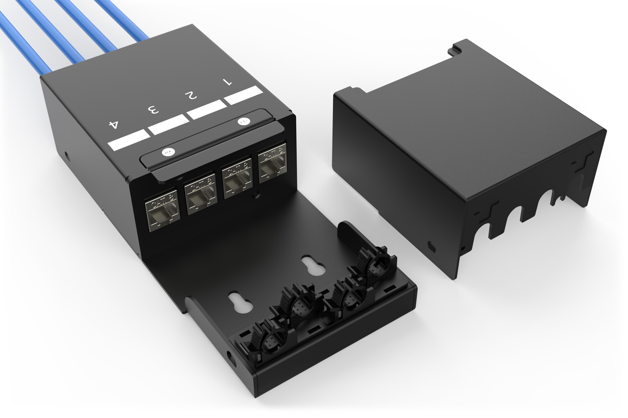 DIGITUS Konsolidierungspunkt-Box, 4 Ports Keystone-Module mit intelligentem Kabelmanager, Ansicht 3