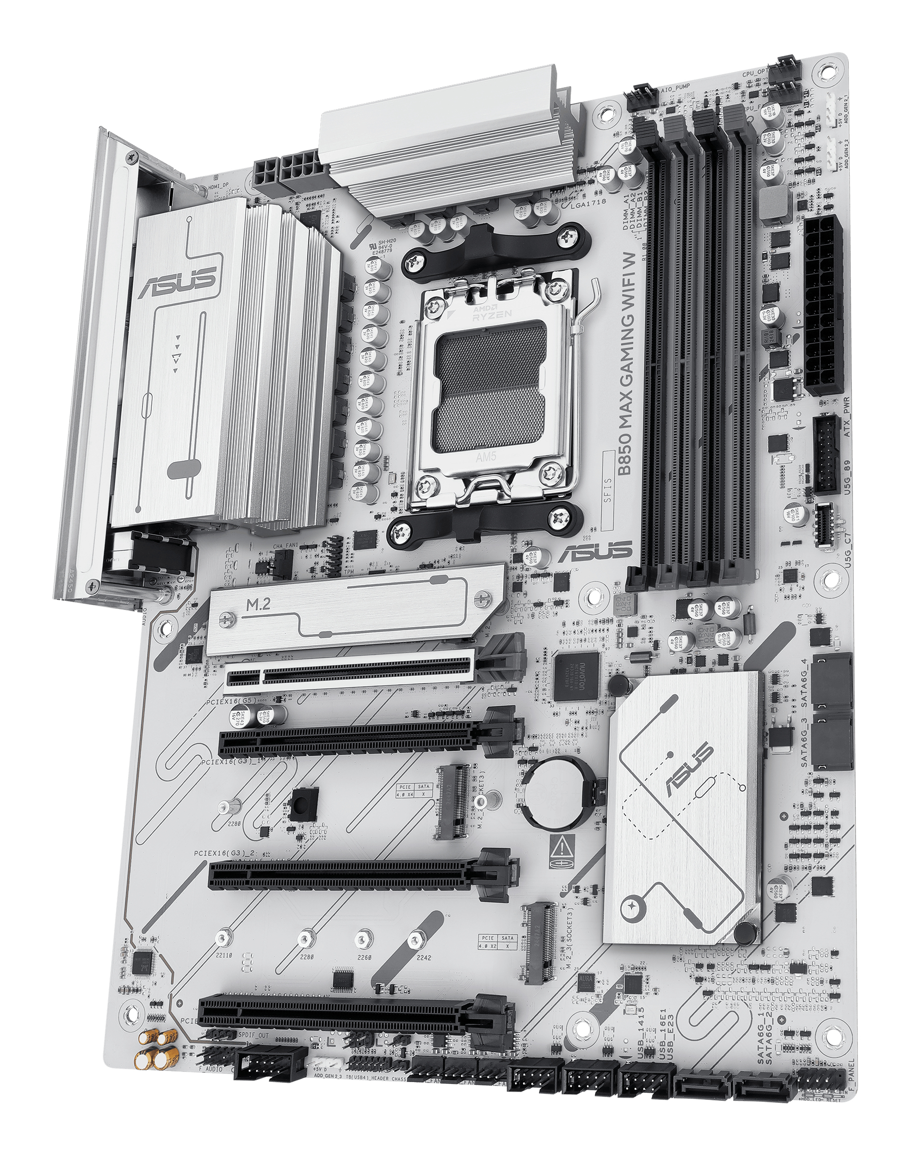 ASUS B850 MAX GAMING WIFI W - Motherboard - ATX - Socket AM5 - AMD B850 Chipsatz - Wi-Fi 6E, Bluetooth, 2.5 Gigabit LAN, Ansicht 4