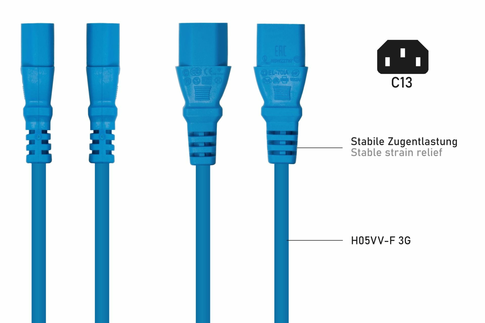 kabelmeister Kaltgeräteverlängerung C14 an blau - Kabel - Verlängerungskabel, Ansicht 4