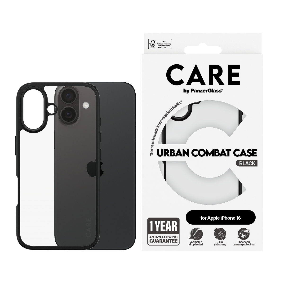 PanzerGlass CARE - iPhone 16 Case - kompatibel mit MagSafe - Thermoplastisches Polyurethan (TPU) - Schwarz, Ansicht 2