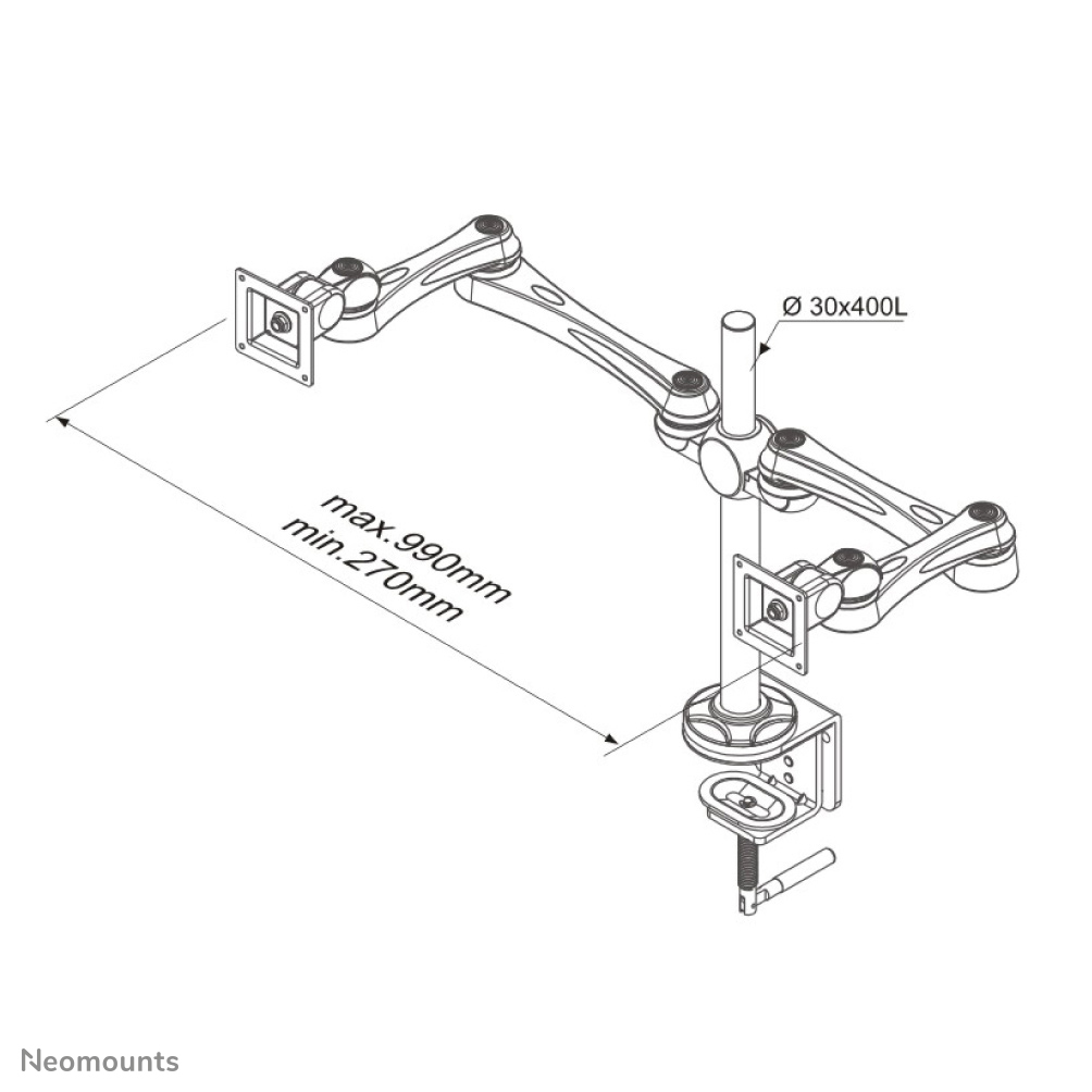 Neomounts FPMA-D930D - Befestigungskit - Voll beweglich - für 2 LCD-Displays - Silber - Bildschirmgröße: 25.4-76.2 cm, Ansicht 4