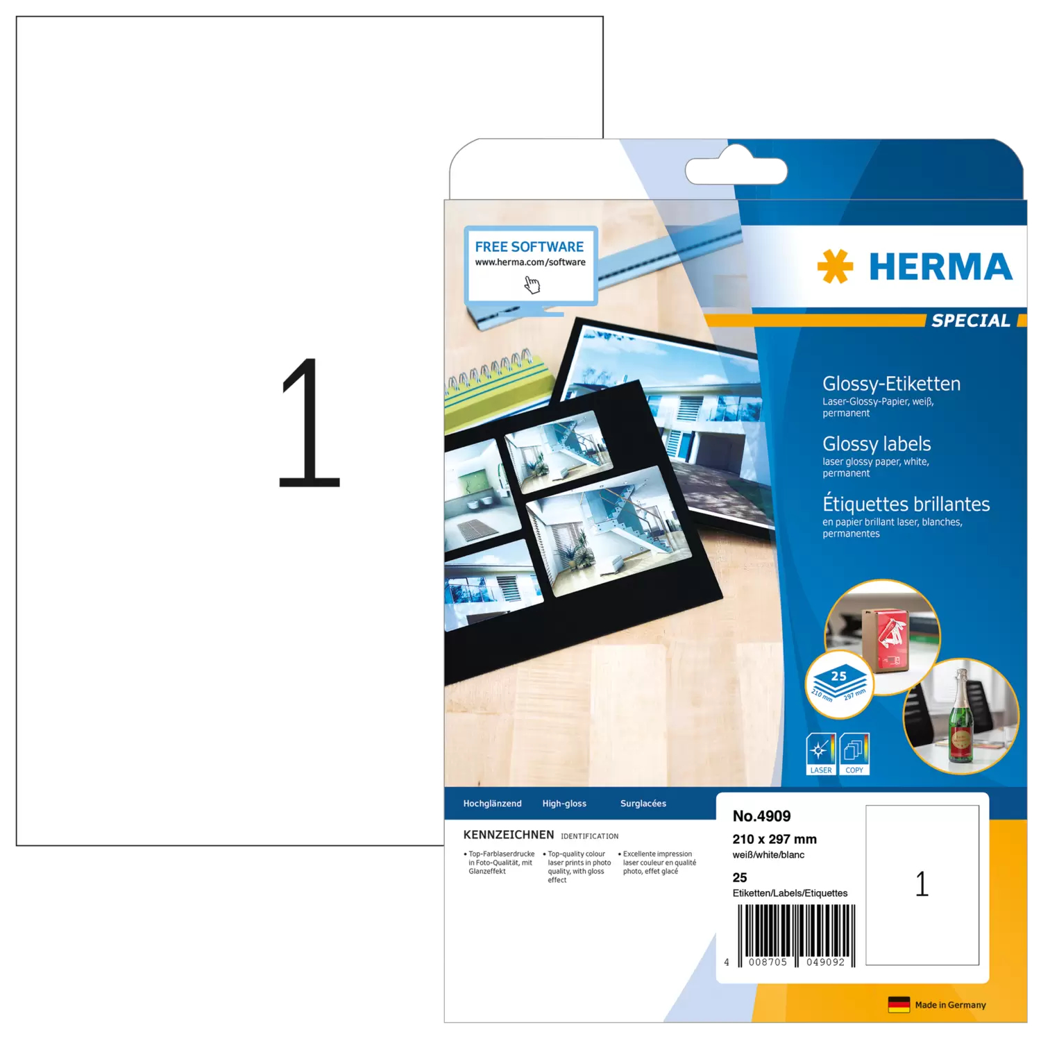 HERMA Special - Papier - hochglänzend - permanent selbstklebend - weiß - A4 (210 x 297 mm), Ansicht 4