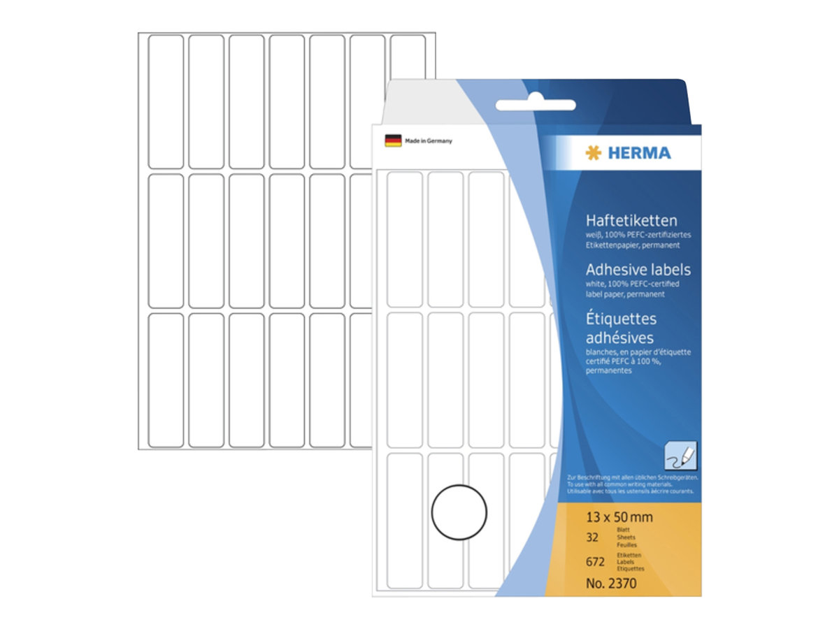 HERMA Permanenter Klebstoff - weiß - 13 x 50 mm 672 Etikett(en) (32 Bogen x 21), Ansicht 3