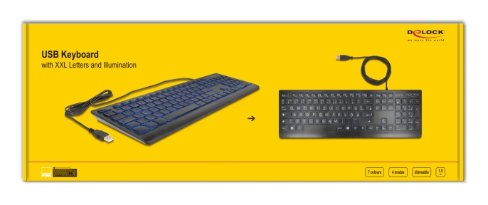 Delock USB Tastatur kabelgebunden 1.5 m schwarz mit XXL Buchstaben und - TL: Deutsch, QWERTZ, Ansicht 4
