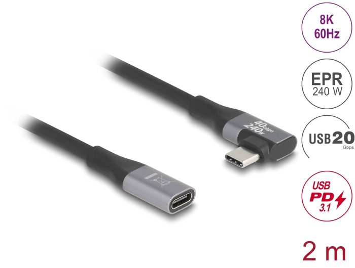 Delock USB 20 Gbps Verlängerungskabel gewinkelt links rechts PD 3.1 Extended Power - Digital/Daten - Verlängerungskabel, Ansicht 2