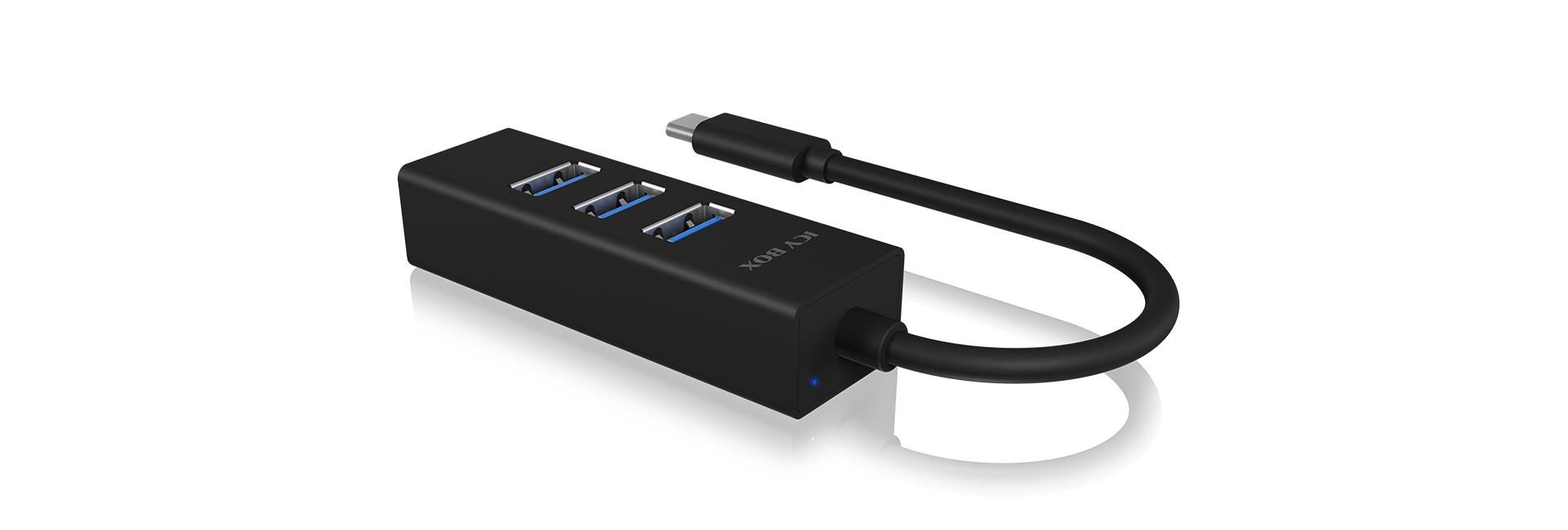 ICY BOX | Hub, USB 3.2 Gen 1 Type-C® to 4-Port USB 3.2 Gen 1 Type-A, Aluminium, 15 cm Kabel | black