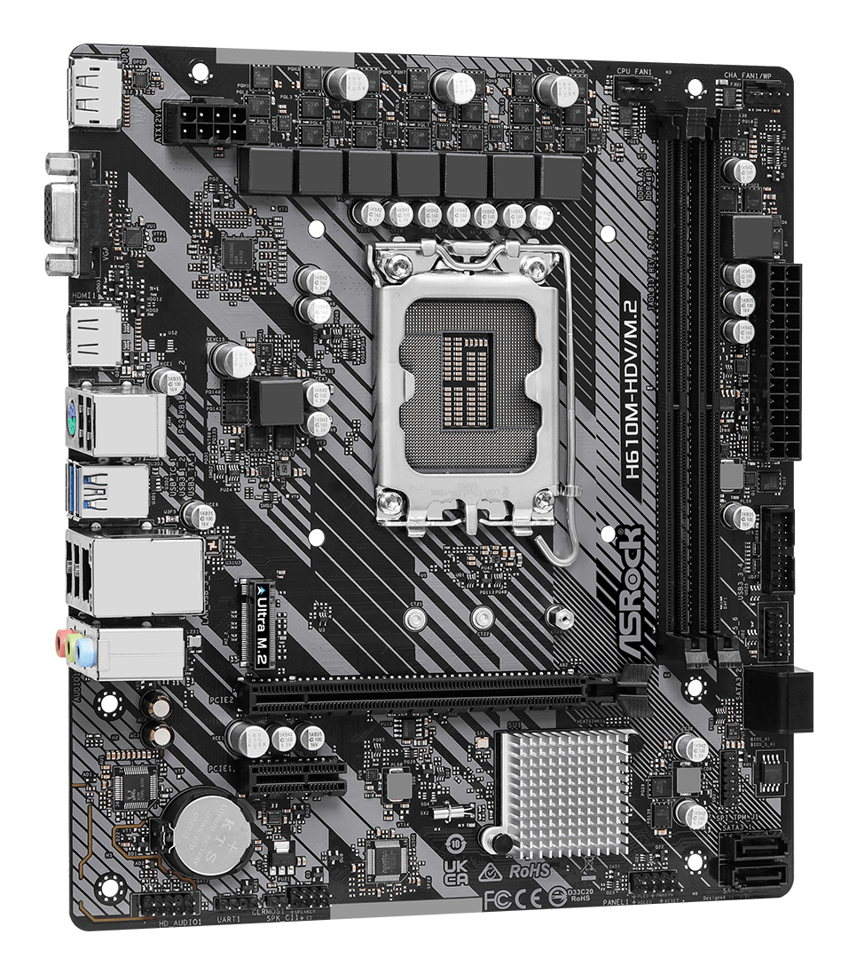 ASRock H610M-HDV/M.2 - 2.0 - Motherboard - micro ATX - LGA1700-Sockel - H610 Chipsatz, Ansicht 4