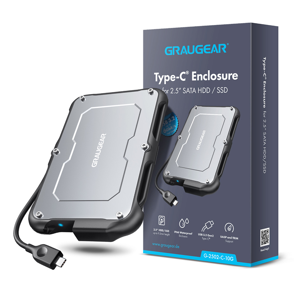 GrauGear externes Festpl.Gehäuse 2.5HDD/SSD USB 3.2 Spritzs - Laufwerks-Gehäuse - 2 - HDD-Wechselrahmen - 2,5, Ansicht 2