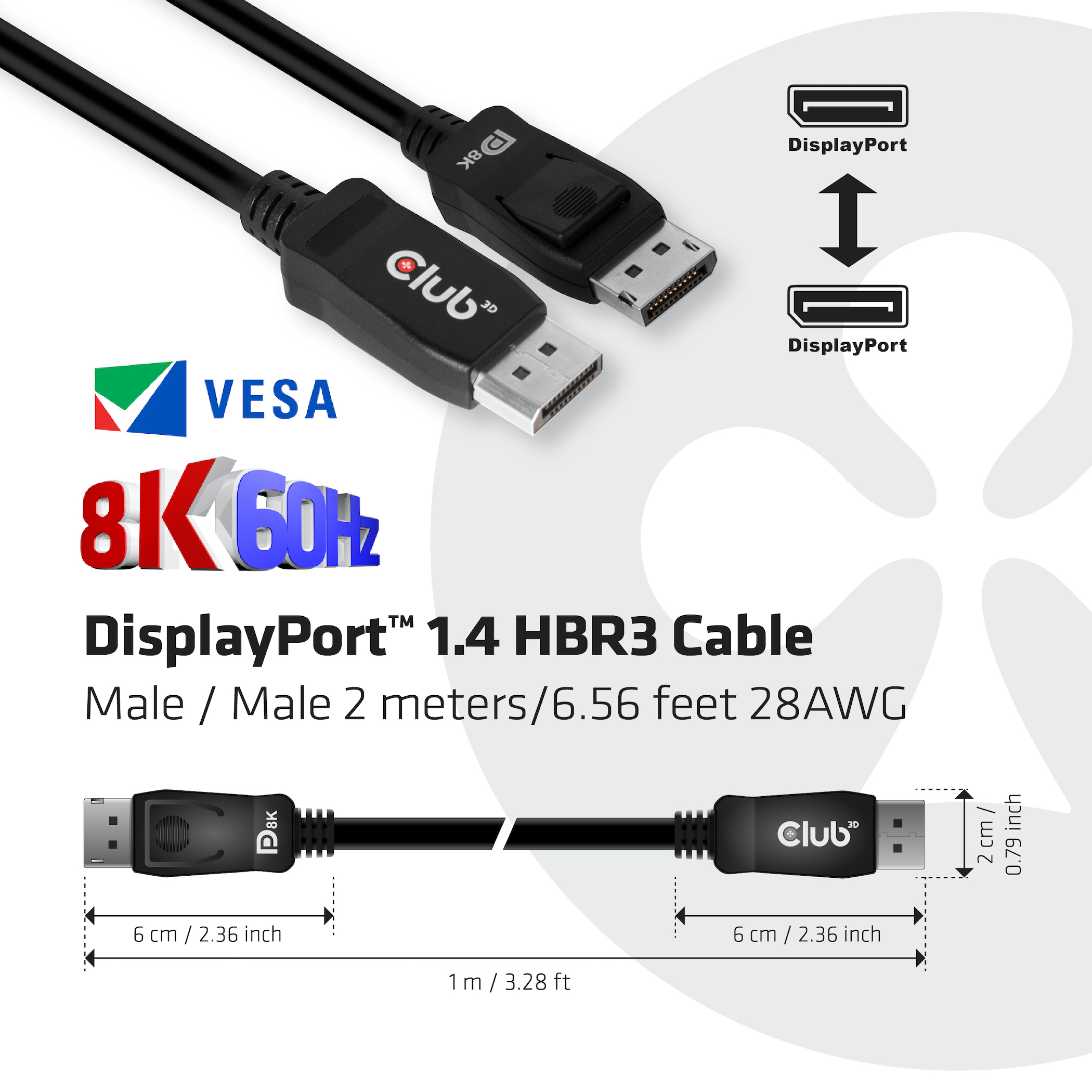 Club 3D DisplayPort-Kabel - DisplayPort (M) - bis DisplayPort (M) - DisplayPort 1.4 - 2 m - Schwarz, Ansicht 4