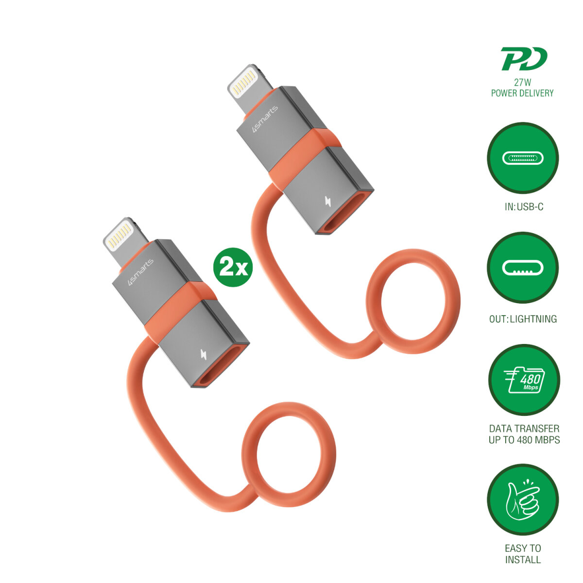 4smarts Adapter USB-C auf Lightning PD 27W 2er Set - Kabel-/Adapterset - Digital/Daten, Ansicht 2