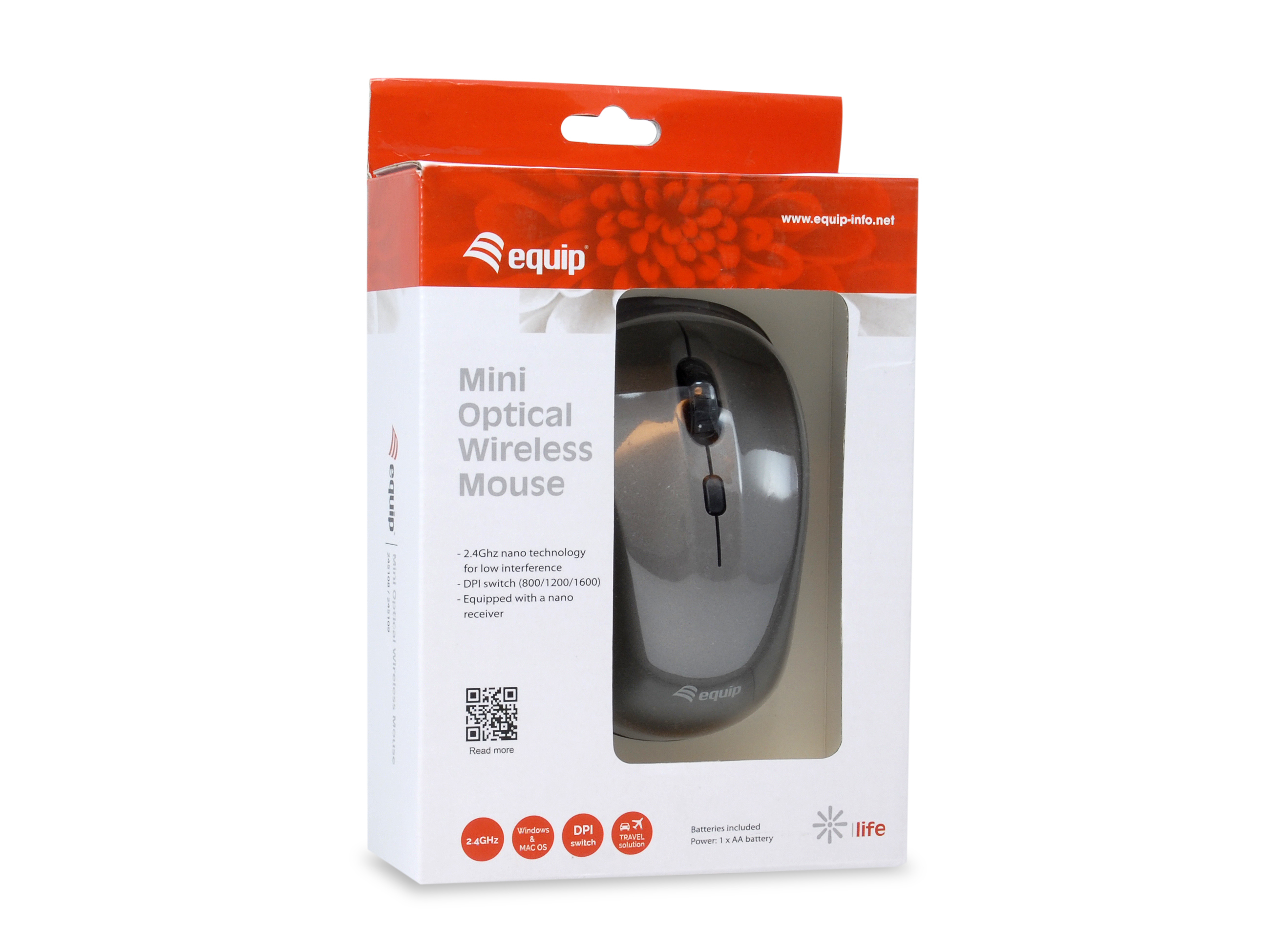 Equip Optische Mini Maus kabellos - Beidhändig - Optisch - RF Wireless - 1600 DPI - Grau, Ansicht 4