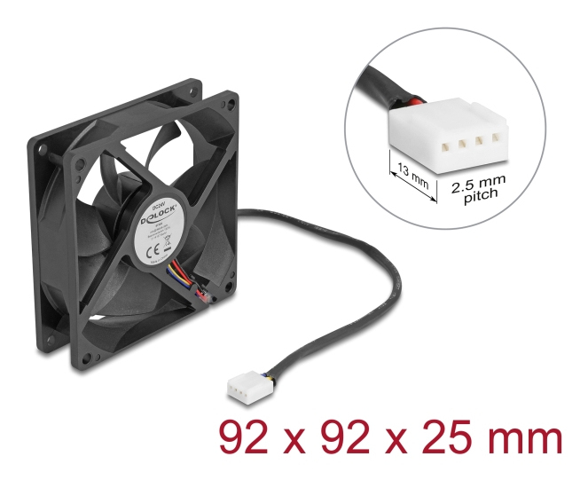 Delock Gehäuselüfter - axial - 92 mm - Schwarz, Ansicht 2