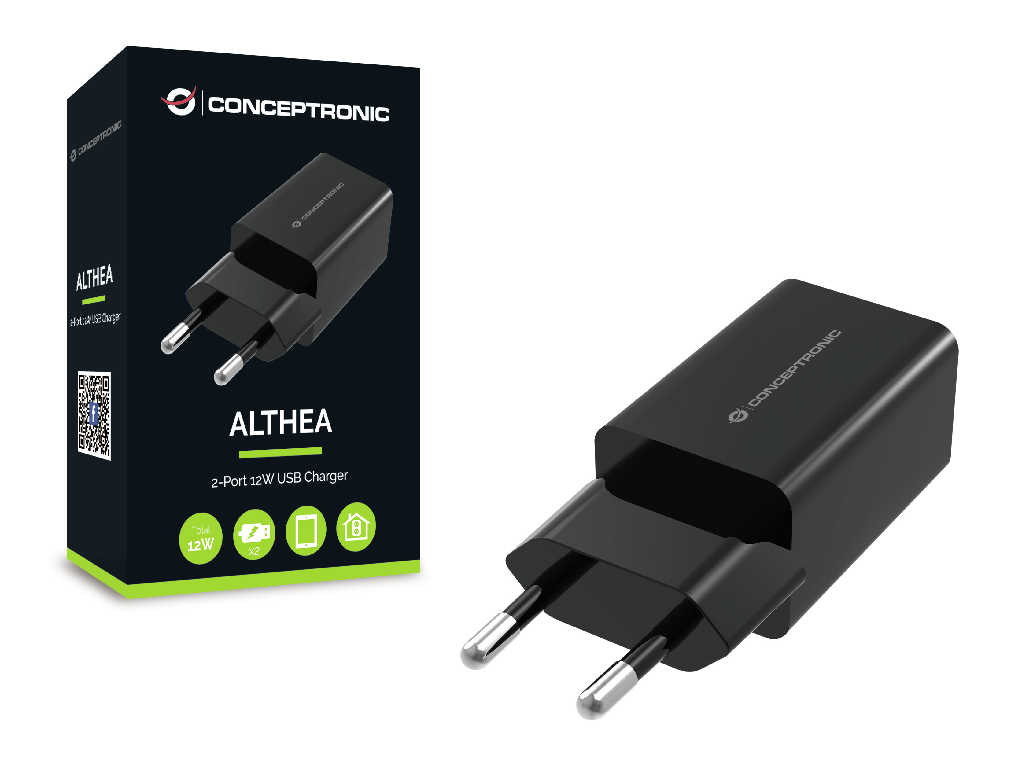 Conceptronic ALTHEA - Netzteil - 12 Watt - 2.4 A - 2 Ausgabeanschlussstellen (2 x USB)