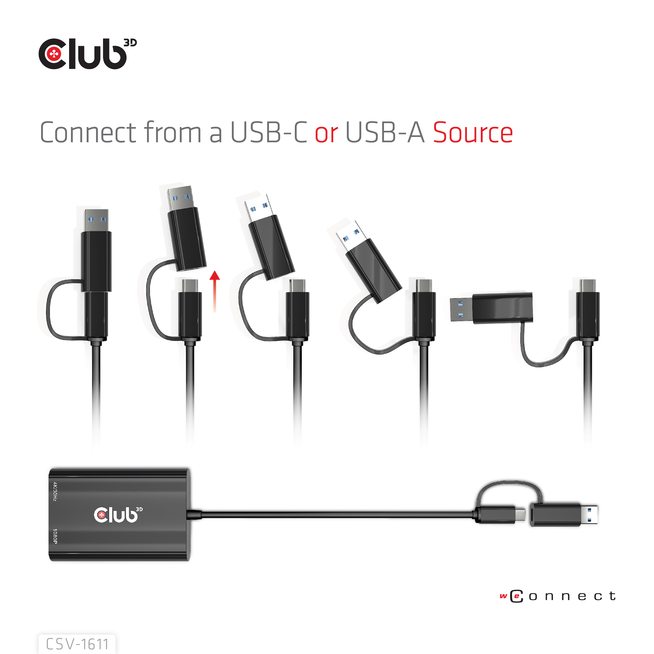 Club 3D Videoadapter - USB Typ A, 24 pin USB-C (M), Ansicht 3