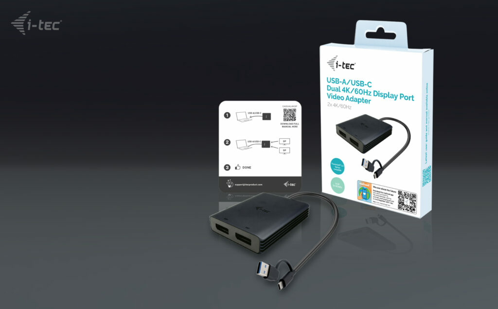 i-tec USB-A/USB-C Dual 4K DP Video Adapter 2x Display mit DisplayLink Chip, Ansicht 4