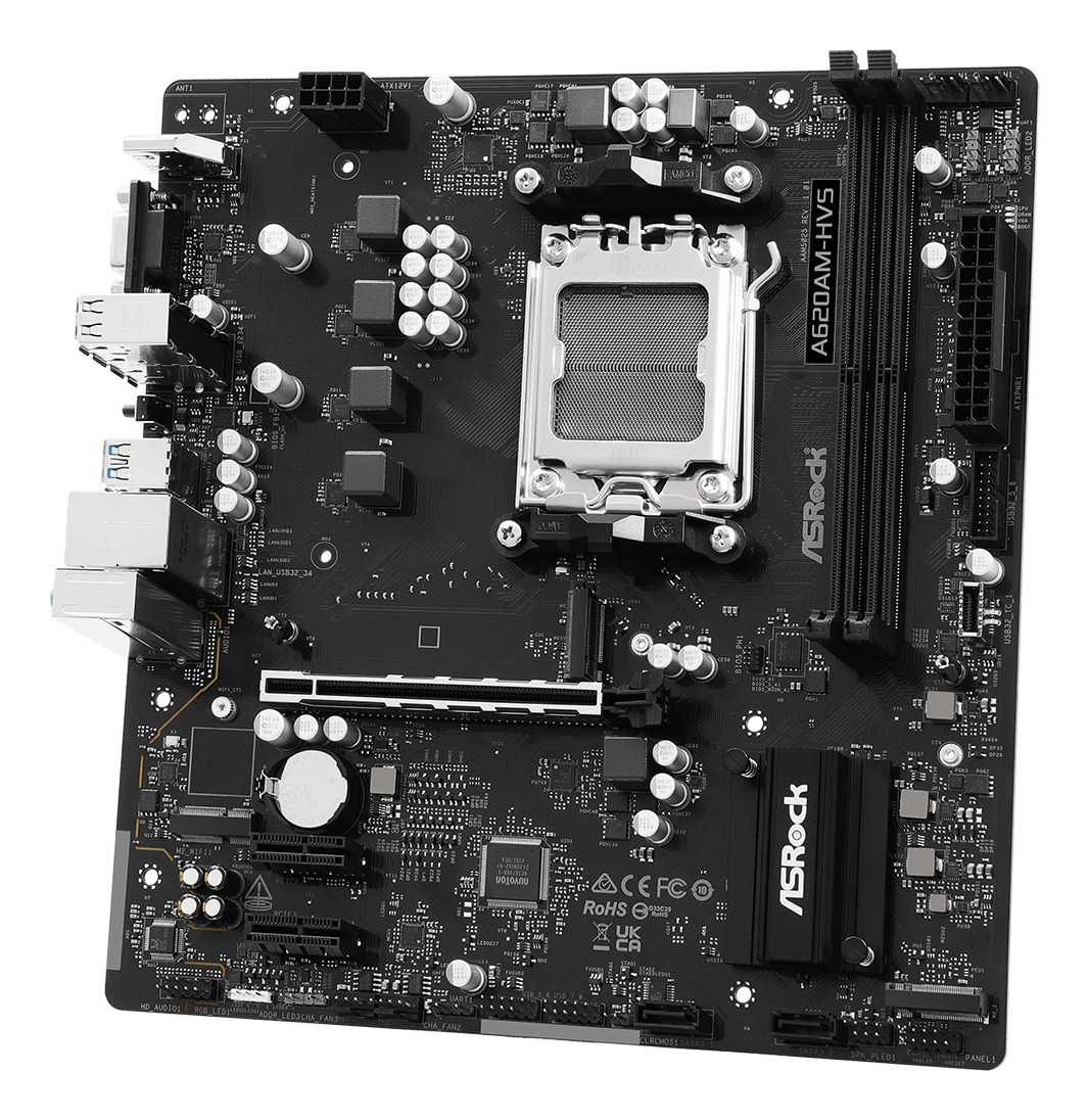ASRock A620AM-HVS - Motherboard - micro ATX - Socket AM5 - AMD A620A Chipsatz - Gigabit LAN, Ansicht 2