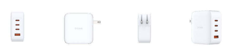 D-Link DCP-101 - Netzteil - GaN - 100 Watt - 5 A - PD 3.0, QC 4.0 - 4 Ausgabeanschlussstellen (3 x USB-C, USB Typ A), Ansicht 3