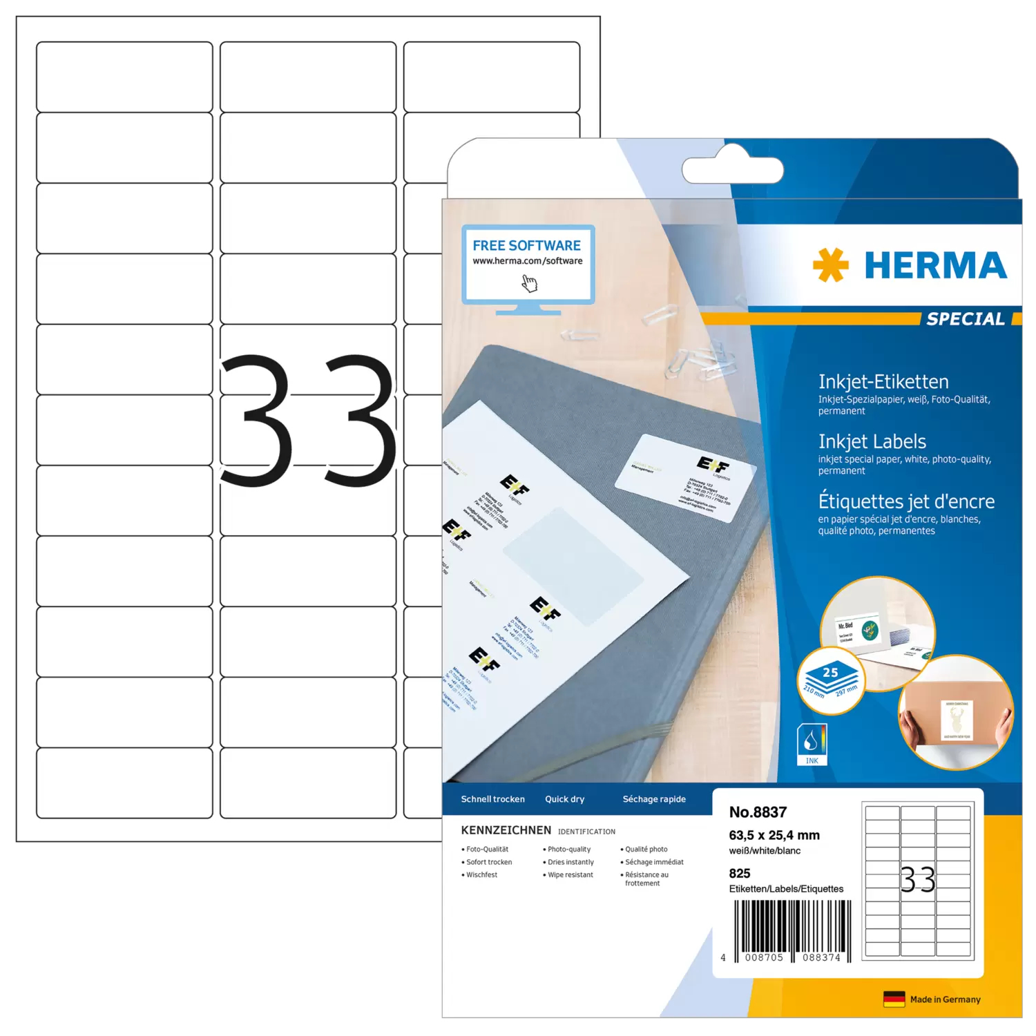 HERMA Special - Papier - matt - permanent selbstklebend - beschichtet - weiß - 63.5 x 25.4 mm - 90 g/m² - 825 Etiketten, Ansicht 4