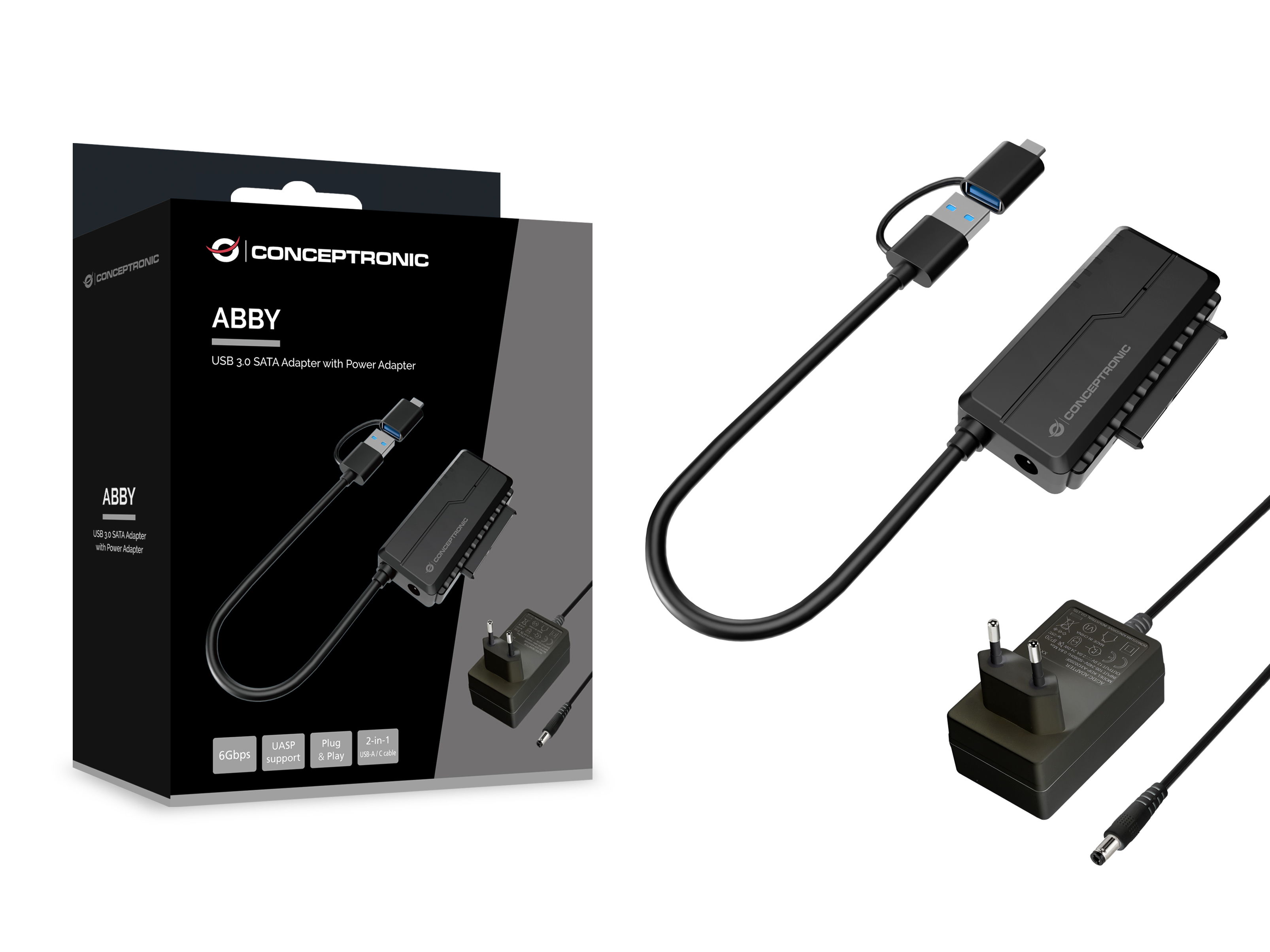 Conceptronic Adapter USB-C -> SATA 2.5/3.5 schwarz, Ansicht 4