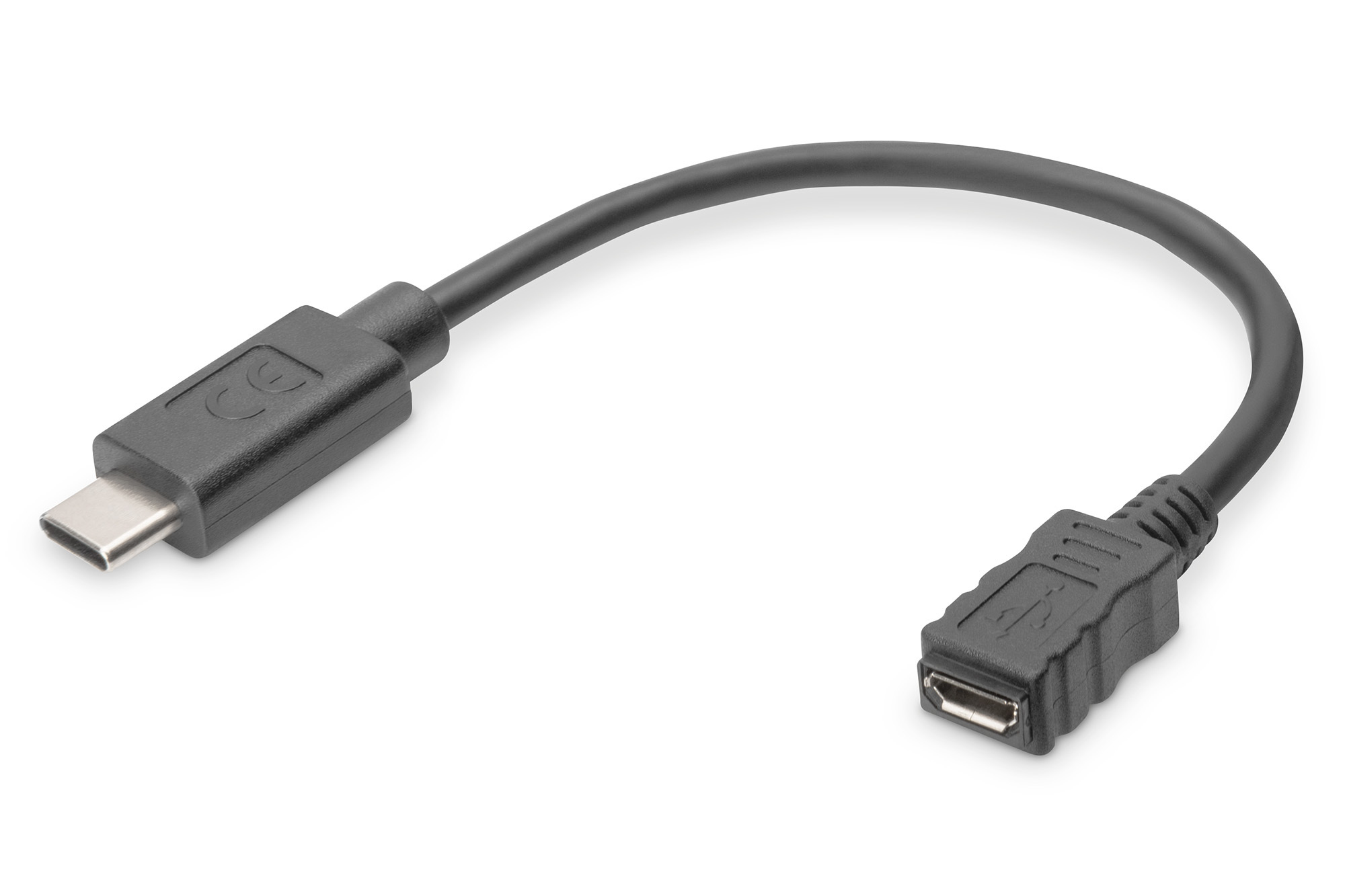 DIGITUS USB Type-C Adapterkabel, Typ-C auf mikro B, 0,15 m, USB C, Micro-USB B, Schwarz