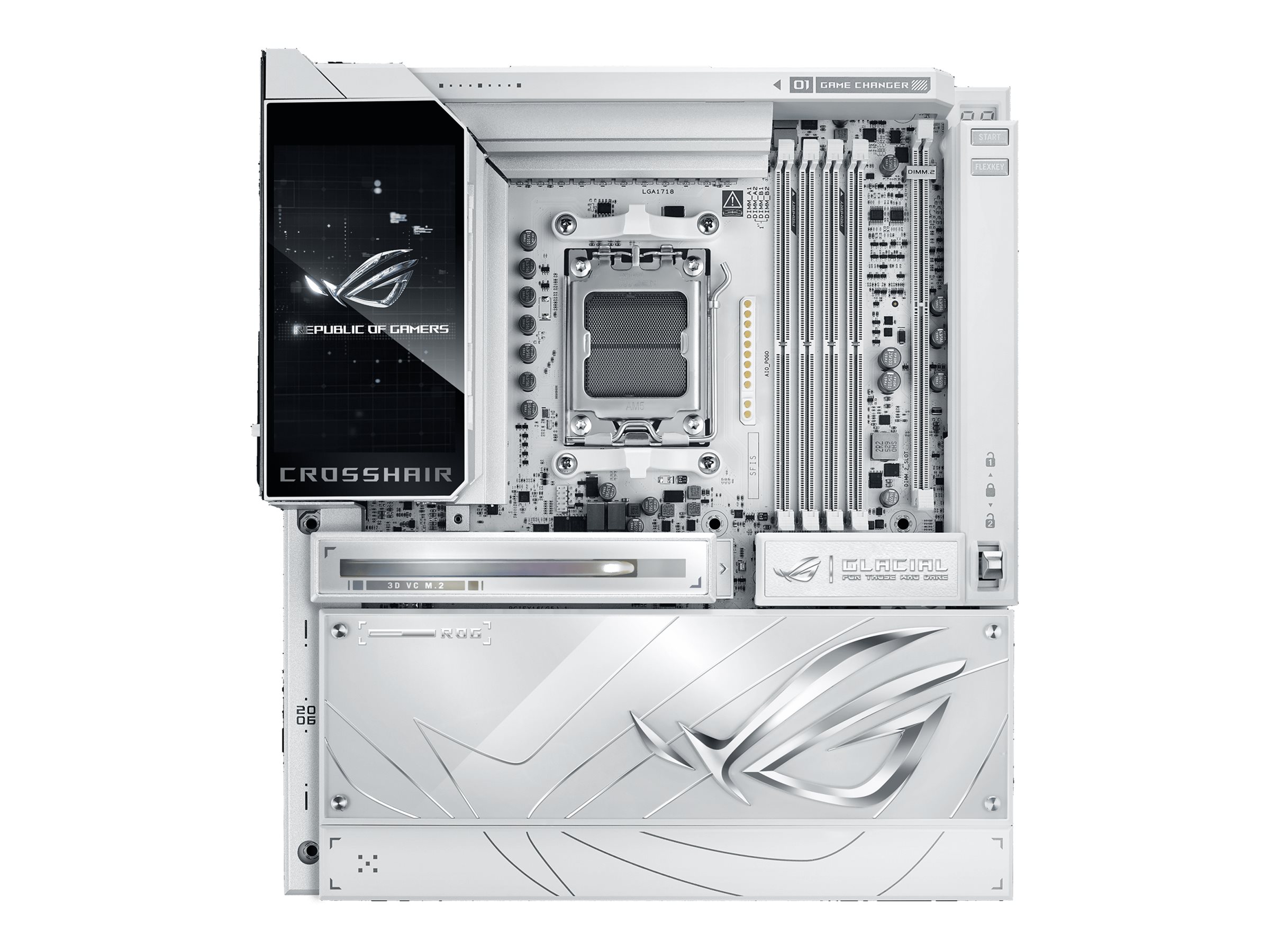 ASUS ROG CROSSHAIR X870E GLACIAL - Motherboard - E-ATX - Socket AM5 - AMD X870E Chipsatz - USB4, USB-C 3.2 Gen2, USB 3.2 Gen 2, USB 3.2 Gen 1, USB-C 3.2 Gen 2x2 - Wi-Fi 7, Bluetooth, 2 x 10 Gigabit LAN - Onboard-Grafik (CPU erforderlich)