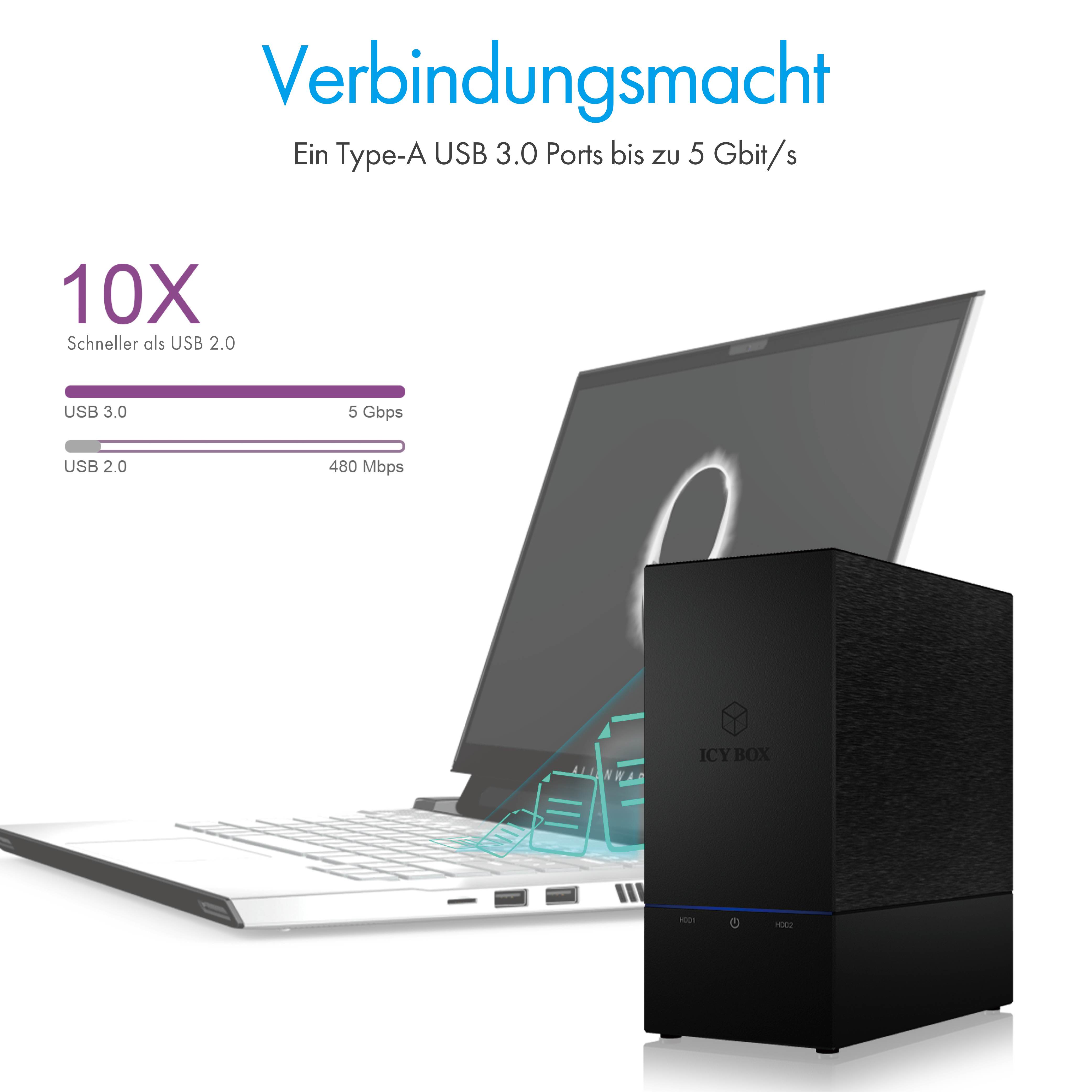 ICY BOX ICY BOX IB-RD3621U3 - Festplatten-Array - 2 Schächte (SATA-600), Ansicht 4
