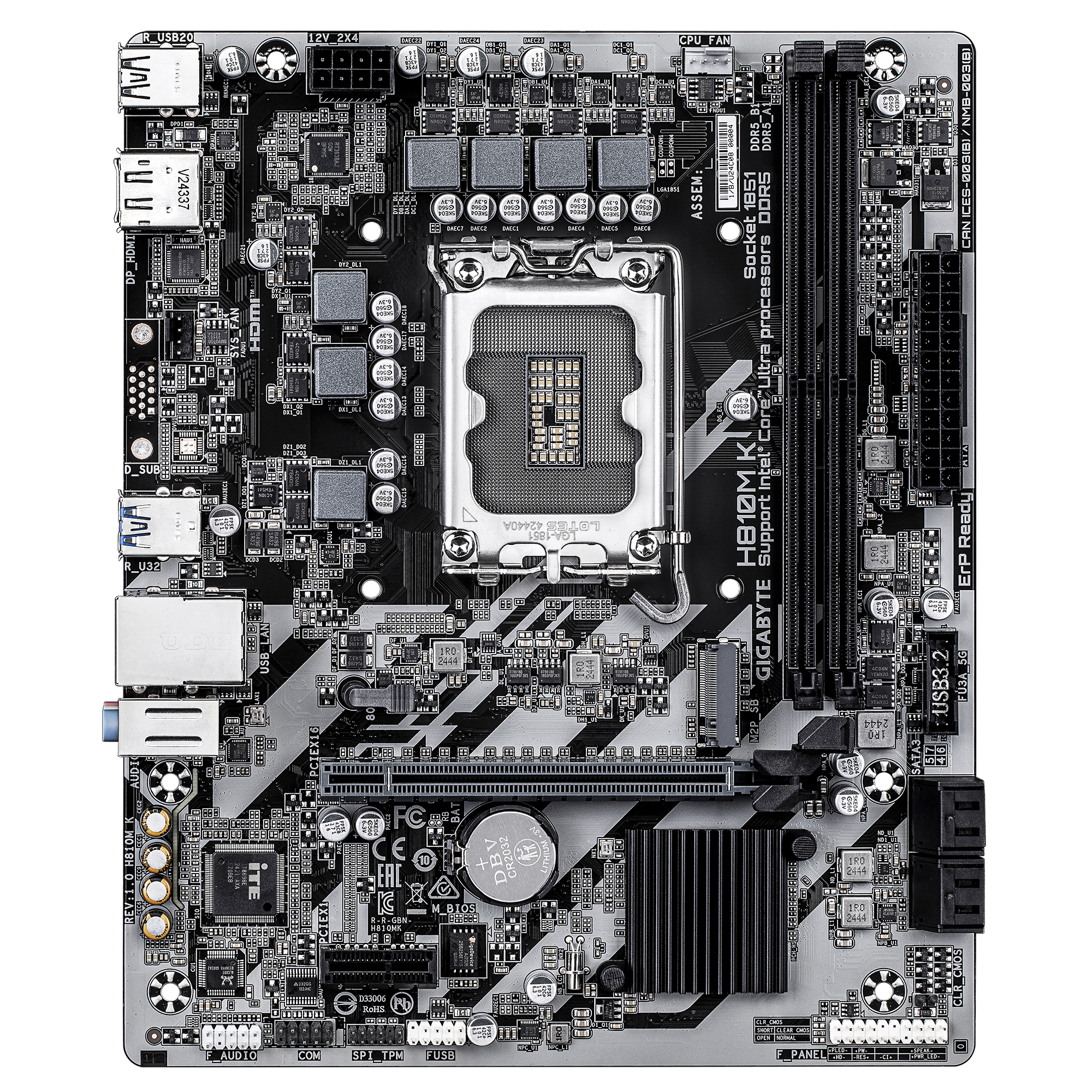 Gigabyte H810M K - Motherboard - micro ATX - LGA1851-Sockel - H810 Chipsatz - USB 3.2 Gen 1 - Gb LAN - Onboard-Grafik, Ansicht 2