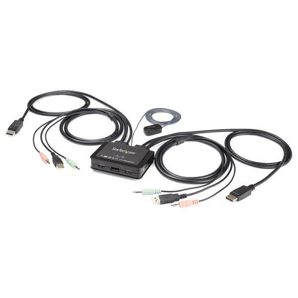 StarTech.com 2-Port USB DisplayPort KVM Switch - 4K 60 Hz - UHD DP 1.2 USB-KVM Umschalter mit 1,2 m Kabel & Audio, Ansicht 2