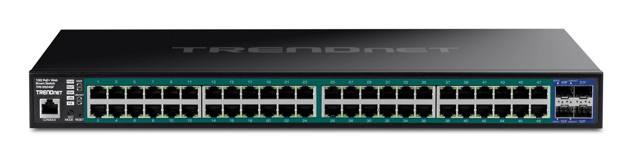 TRENDnet TPE-3524SF - Switch - 52 Ports, Web - L2+ - Smart - 48 x 10/100/1000 (PoE+), Ansicht 4