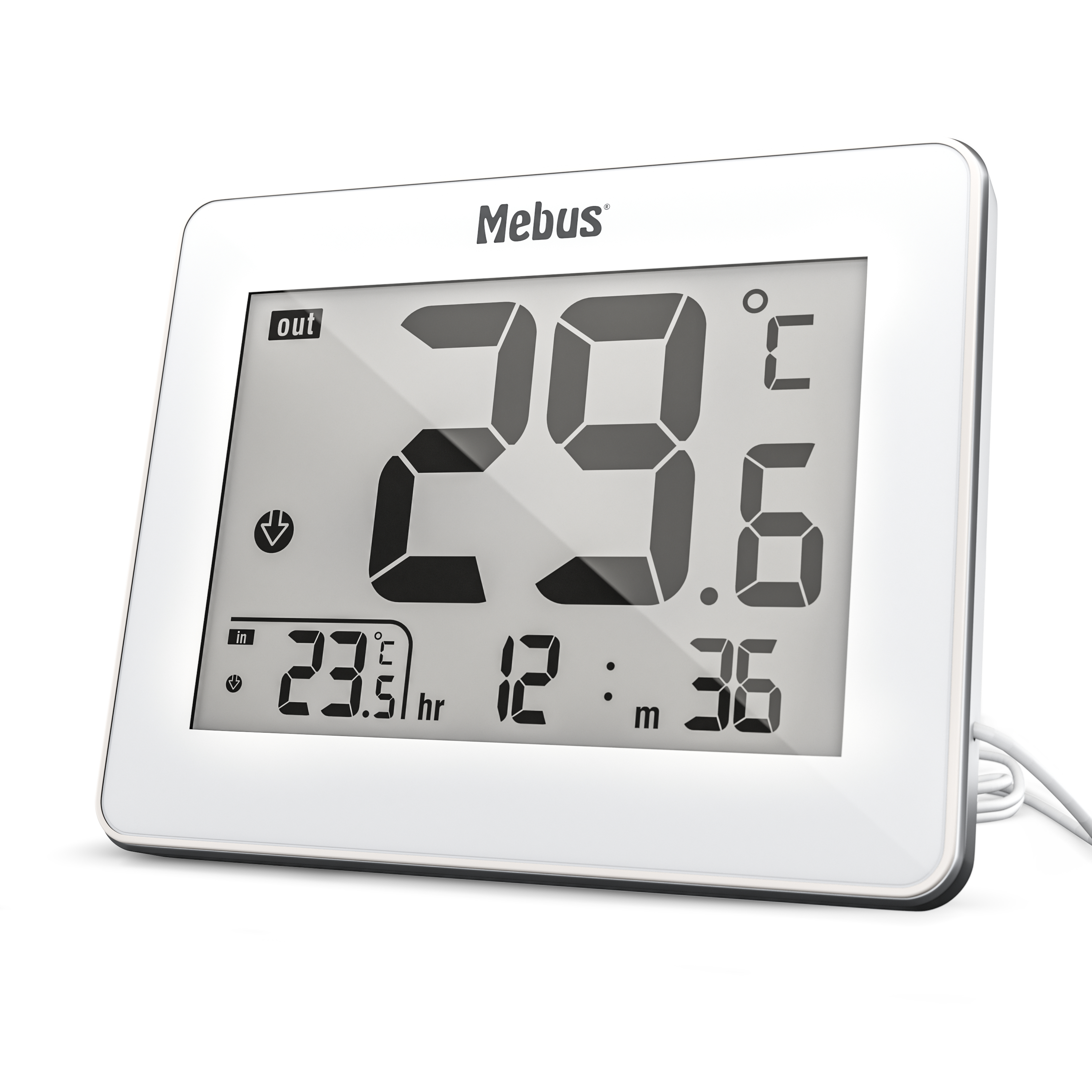 Mebus 01074 - Elektronisches Umgebungsthermometer - Indoor/Outdoor - Digital - Weiß - Rechteckig - F - °C, Ansicht 3