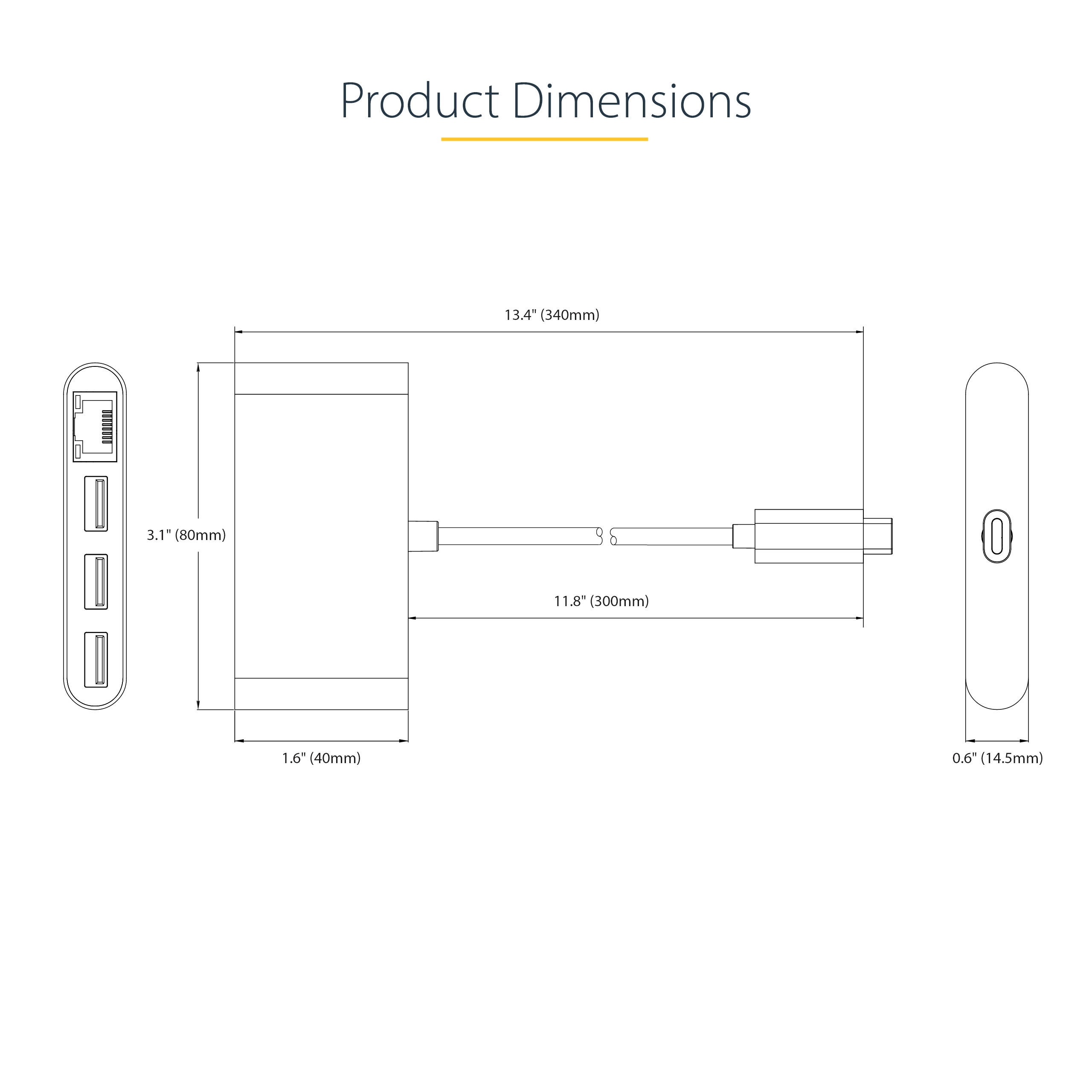 StarTech.com 3-Port USB-C Hub with Ethernet, 3x USB-A Ports, Gigabit Ethernet, USB 3.0 5Gbps, Bus-Powered, Ansicht 2