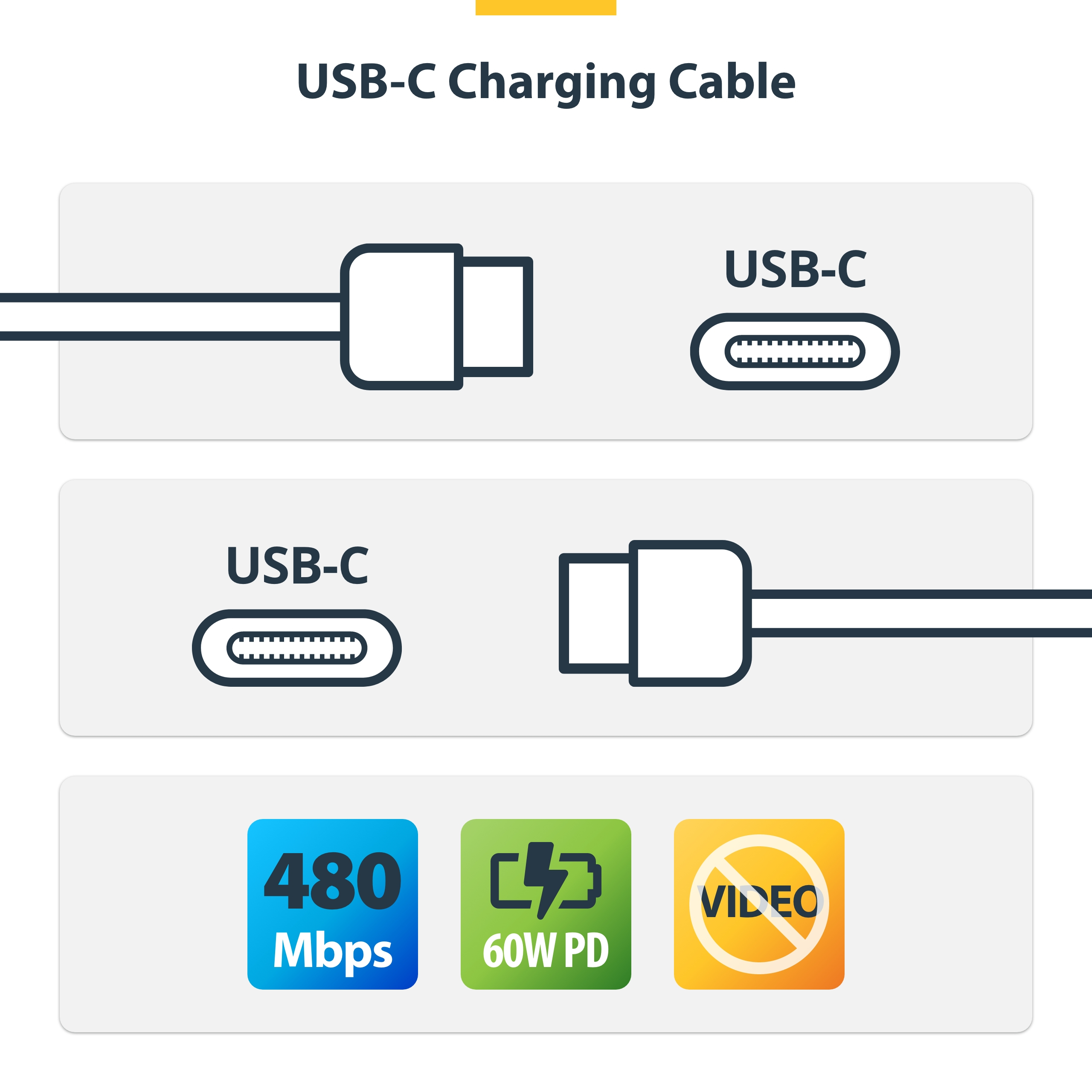 StarTech.com 3m White USB-C Charging Cable, USB C Cable, 60W 3A PD - USB-Kabel - 24 pin USB-C (M), Ansicht 2