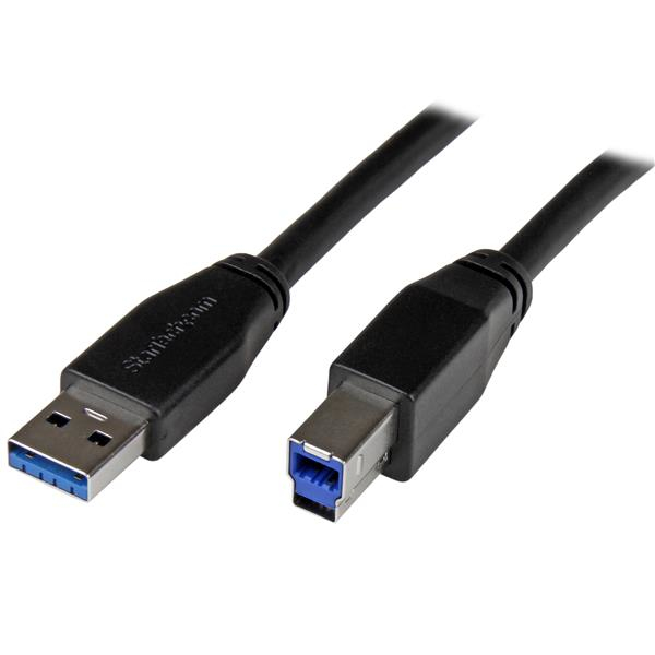 StarTech.com Aktives USB 3.0 USB-A auf USB-B Kabel - 5m, 5 m, USB A, USB B, USB 3.2 Gen 1 (3.1 Gen 1), Männlich/Männlich, Schwarz