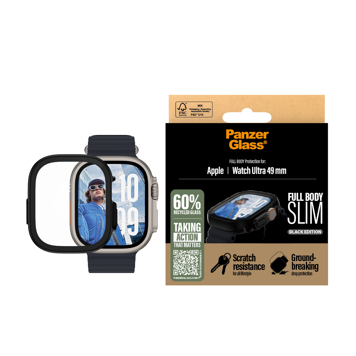 PanzerGlass Snappie - Schutzabdeckung Frontcover für Apple Watch Ultra 2 (49 mm) - vollständig, schlank, Ansicht 4