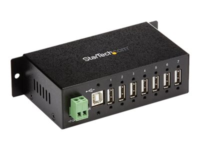StarTech.com Industrieller montierbarer 7 Port USB 2.0 Hub - Schwarz - Hub - 7 x USB 2.0 - an DIN-Schiene montierbar - Gleichstrom