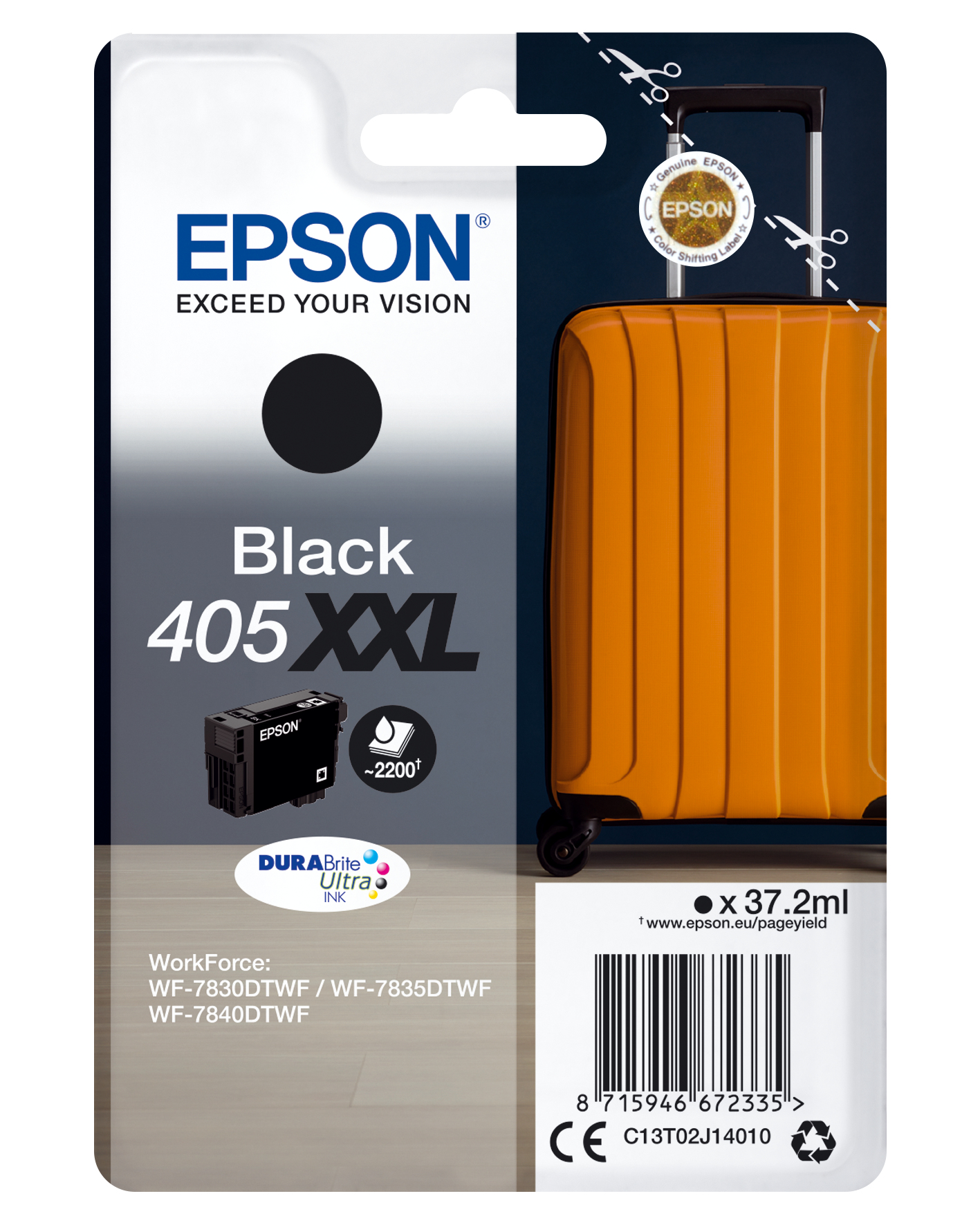 Epson Singlepack Black 405XXL DURABrite Ultra Ink, Extrahohe (Super-) Ausbeute, 37,2 ml, 1 Stück(e), Einzelpackung