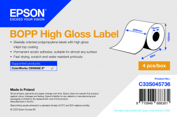 Epson BOPP - Hochglänzend - permanenter Acrylklebstoff - mikroporös - weiß - Rolle (20,3 cm x 68 m), Ansicht 2