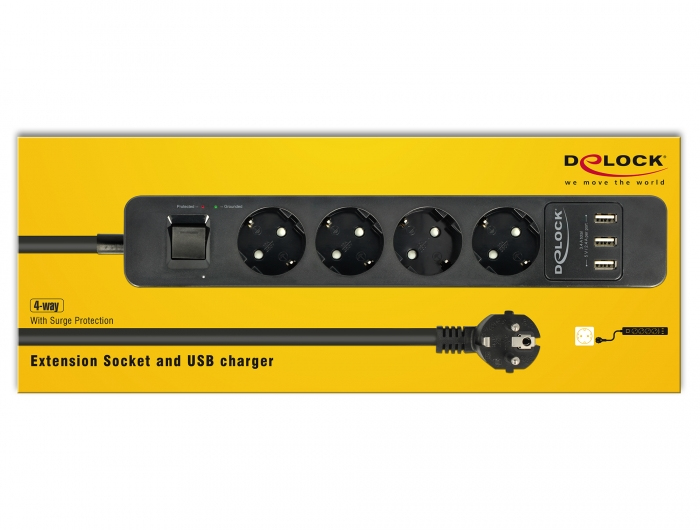 Delock Extension Socket - Steckdosenleiste - Wechselstrom 250 V - 4000 Watt - 3 x USB Typ A, 4 x CEE 7/3, Ansicht 2