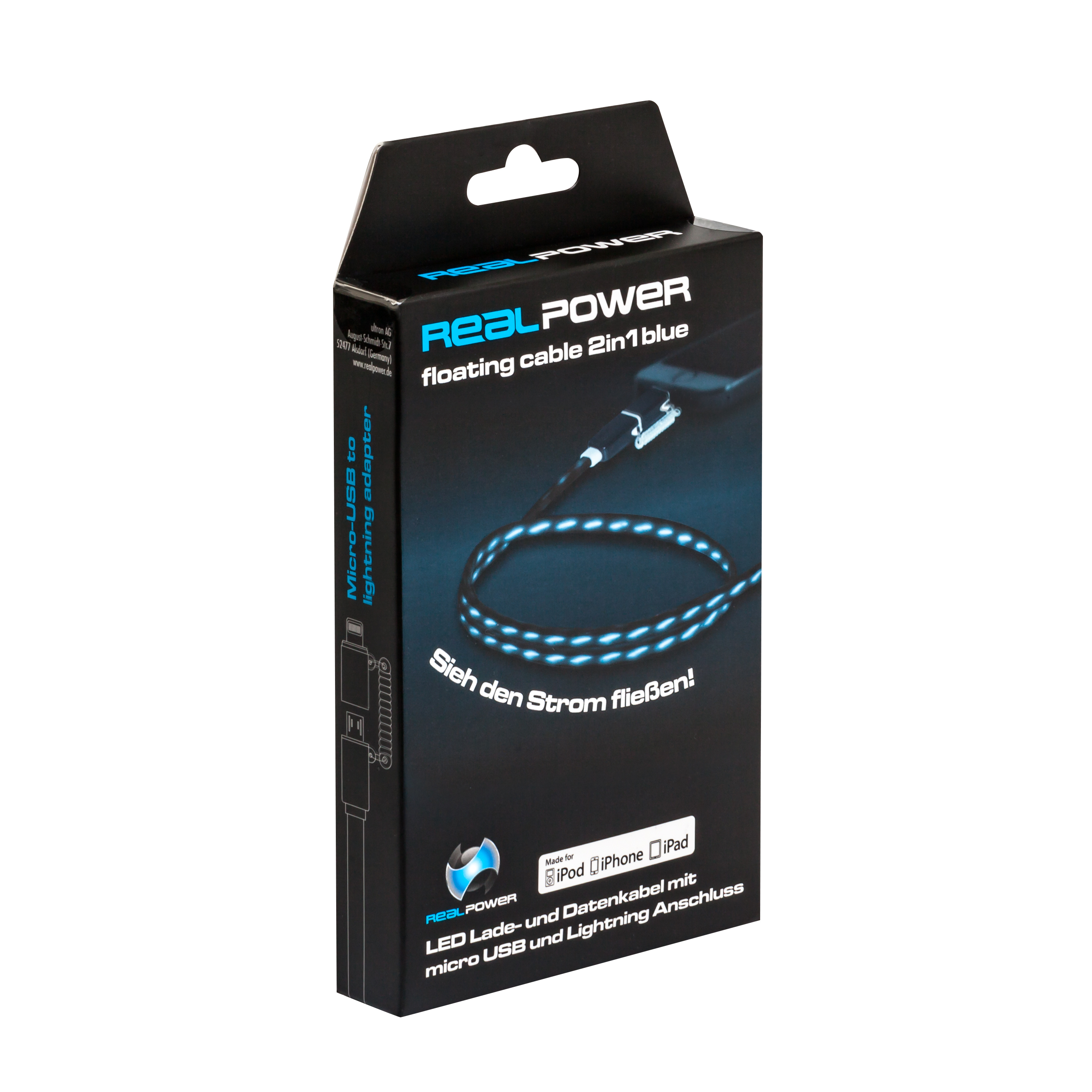 Ultron RealPower floating cable 2in1 - Lade-/Datenkabel - Blau, Ansicht 2
