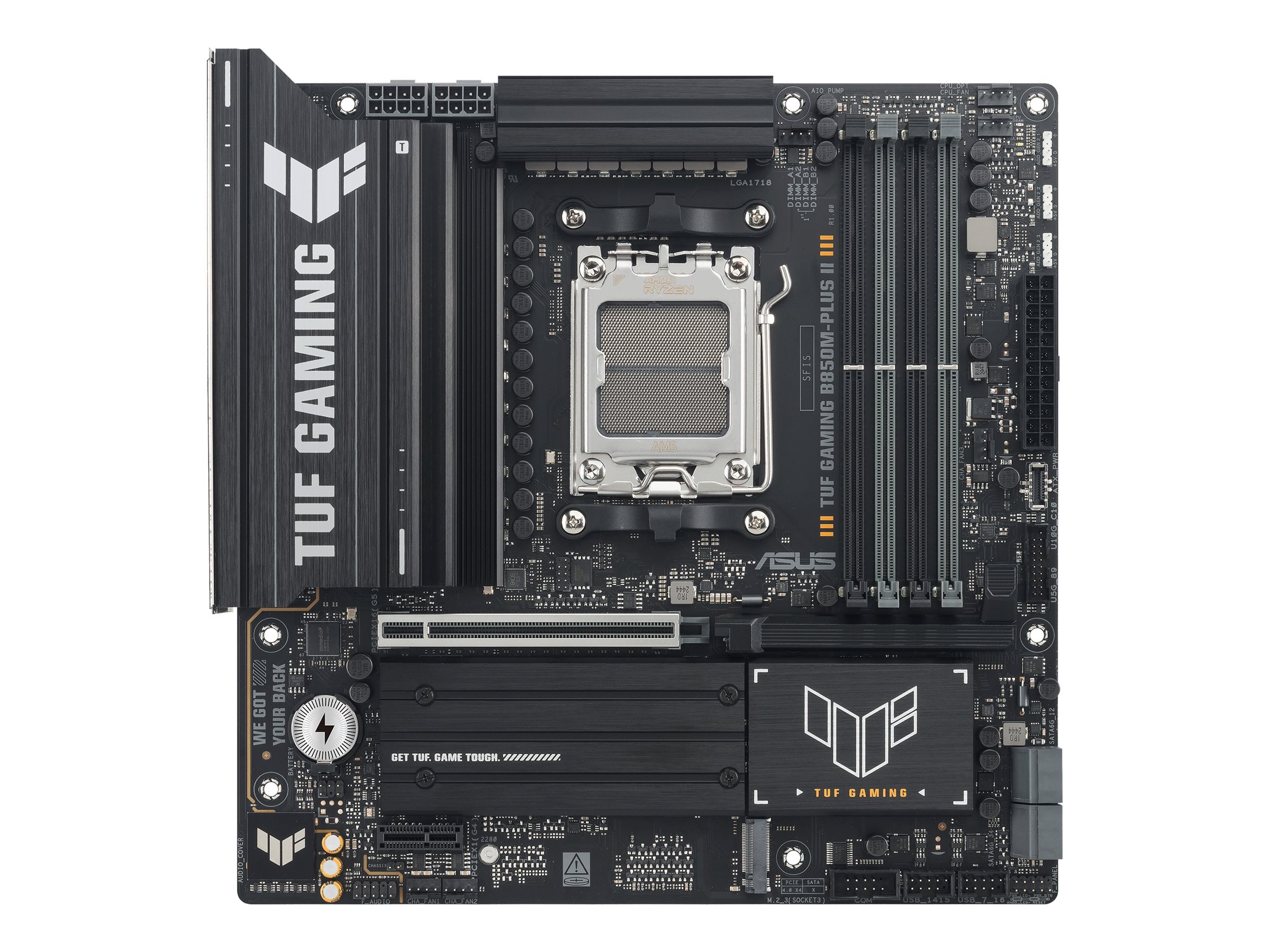 ASUS TUF GAMING B850M-PLUS II - Motherboard - micro ATX - Socket AM5 - AMD B850 Chipsatz - USB-C 3.2 Gen 2x2, USB-C 3.2 Gen2, USB 3.2 Gen 2, USB 3.2 Gen 1 - 2.5 Gigabit LAN - Onboard-Grafik (CPU erforderlich)