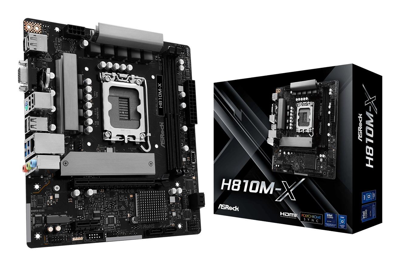ASRock H810M-X - Motherboard - micro ATX - LGA1851-Sockel - H810 Chipsatz - 2.5 Gigabit LAN, Ansicht 2
