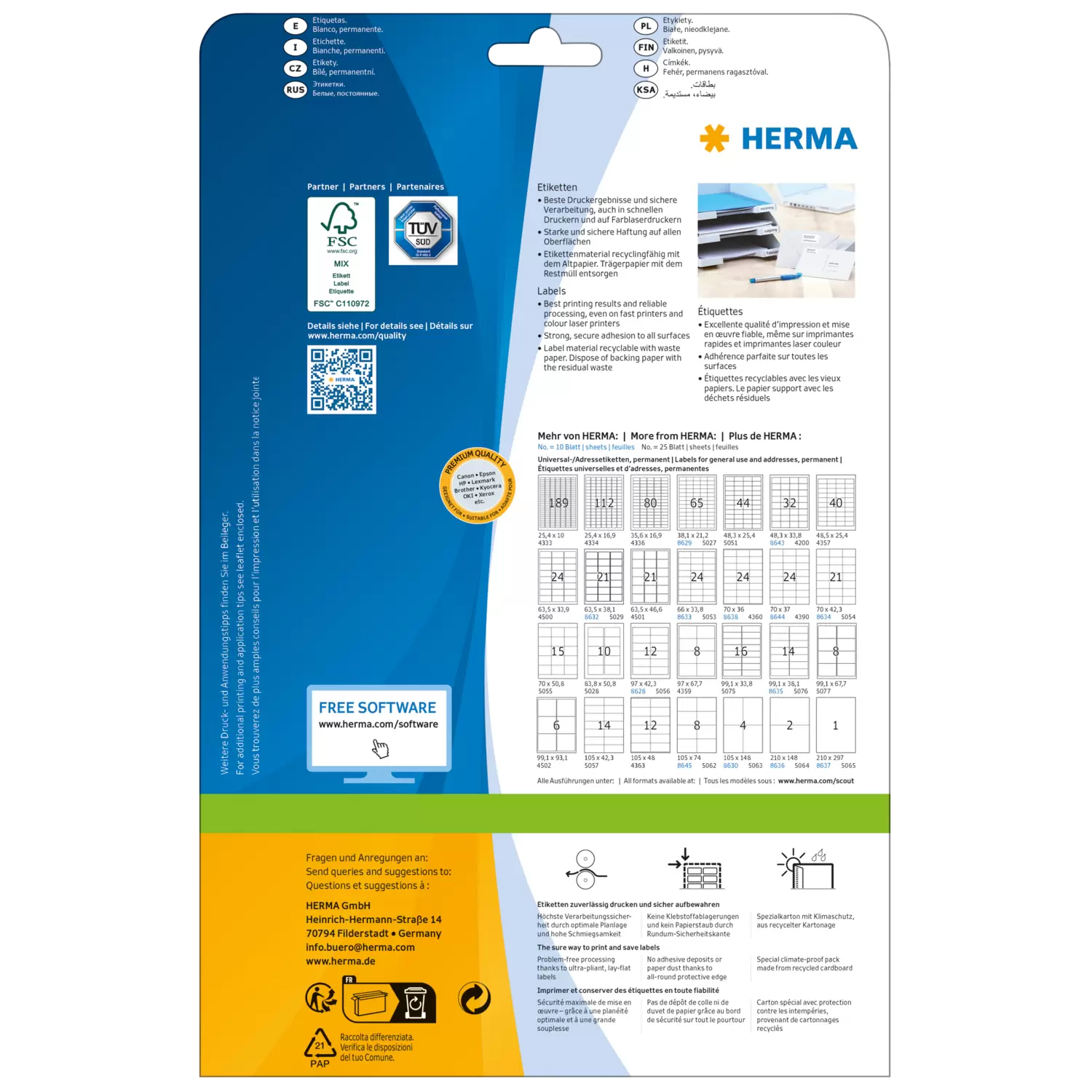 HERMA Premium - Papier - matt - permanent selbstklebend - weiß - 35.6 x 16.9 mm 2000 Etikett(en) (25 Bogen x 80), Ansicht 4