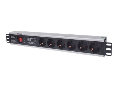 Intellinet 19" 1.5U Rackmount 6-Way Power Strip - German Type", With On/Off Switch and Surge Protection, 3m Power Cord - Steckdosenleiste (Rack - einbaufähig)