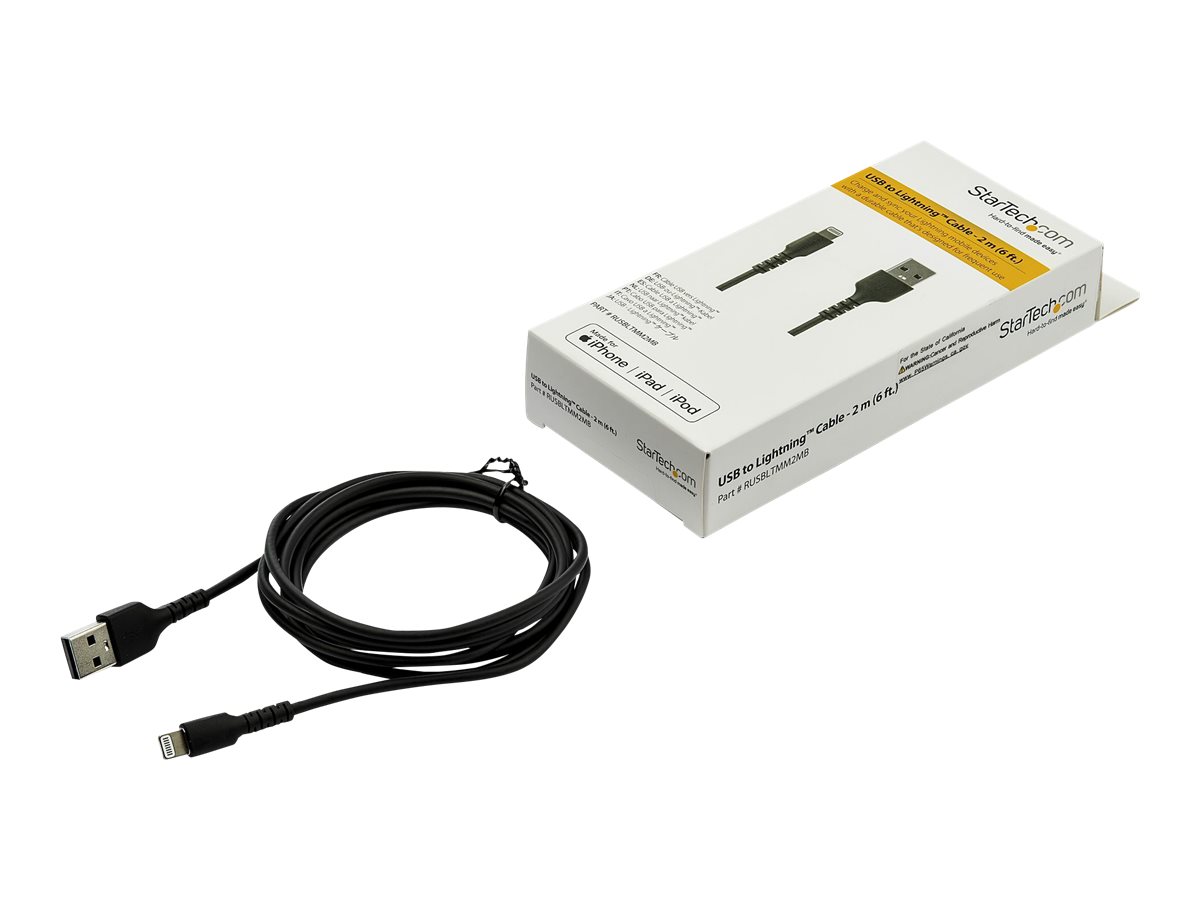 StarTech.com 2m USB-A auf Lightning-Kabel - Hochbelastbare, robuste Aramidfaser - USB Typ-A auf Lightningkabel - Lade-/Synchronisationskabel - Apple MFi-zertifiziert iPad/iPhone 12 - Schwarz (RUSBLTMM2MB)
