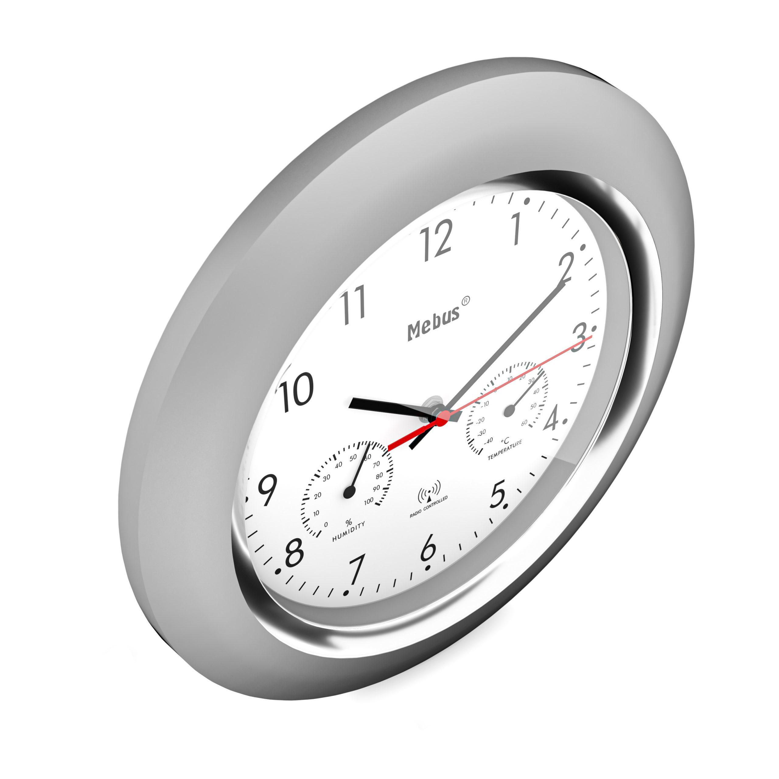 Mebus 19454 - Wand - Digitale Uhr - Rund - Silber - Weiß - Kunststoff - Modern, Ansicht 2
