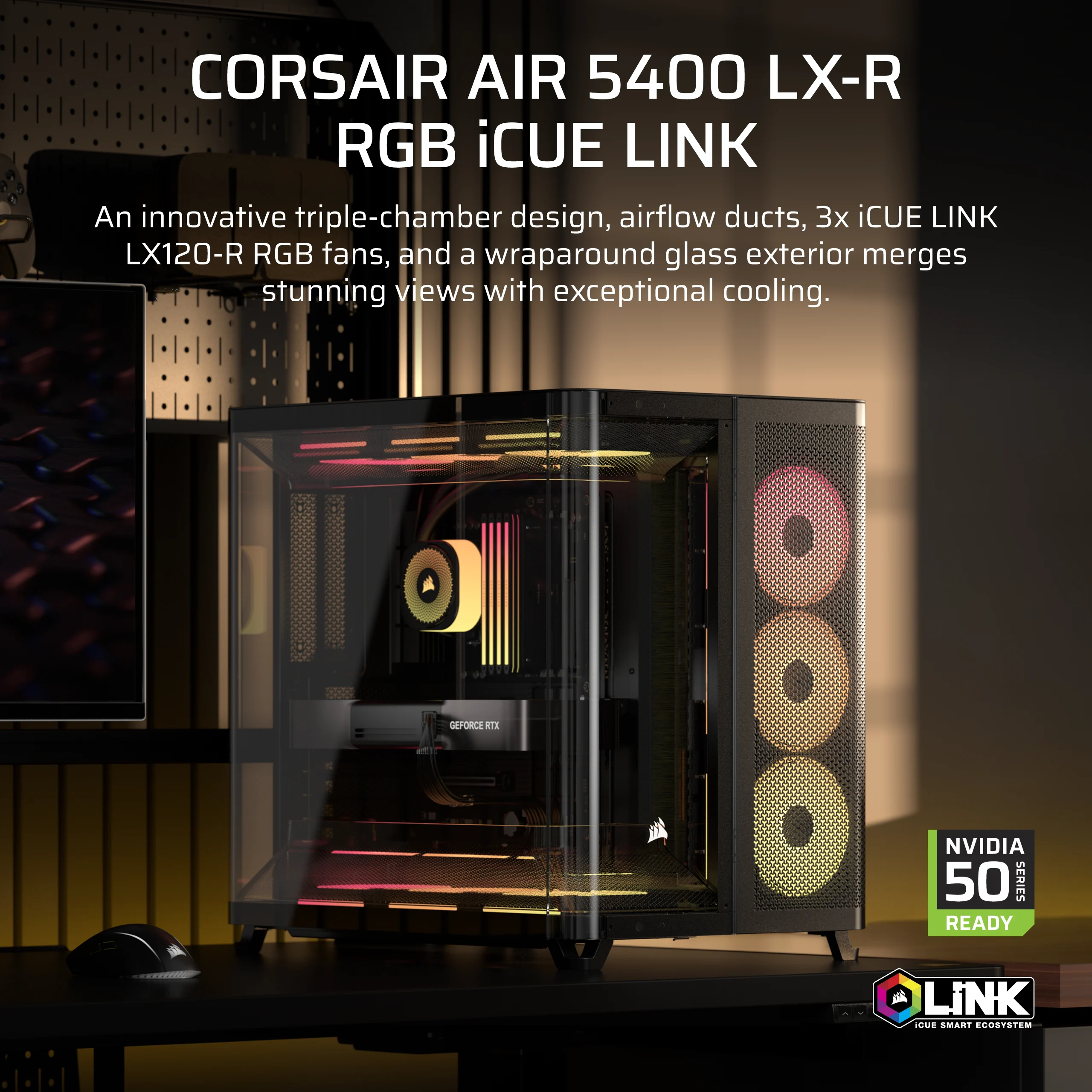 Corsair Air 5400 LX-R LINK Tempered Glass Mid-Tower Black - Tower - ATX, Ansicht 2