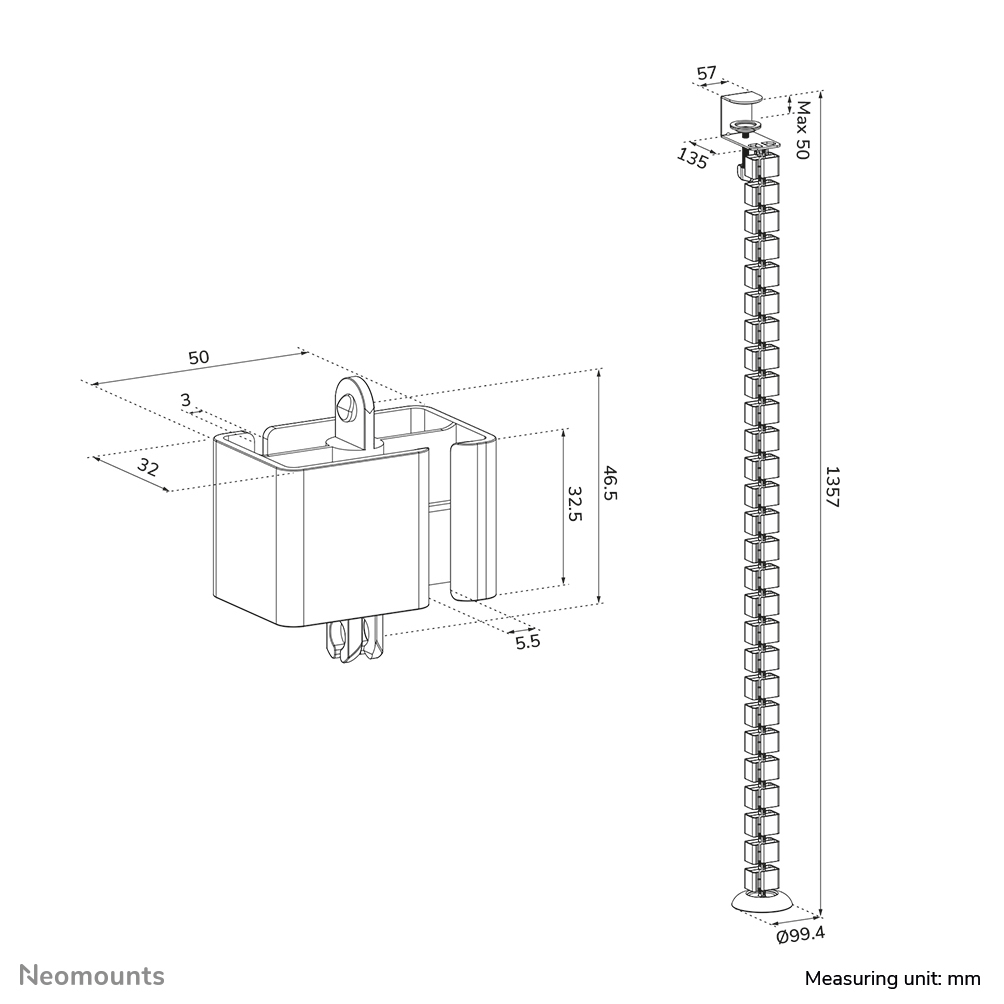 Neomounts Kabelschlauch - clamp-on design, universal - Weiß, Ansicht 2