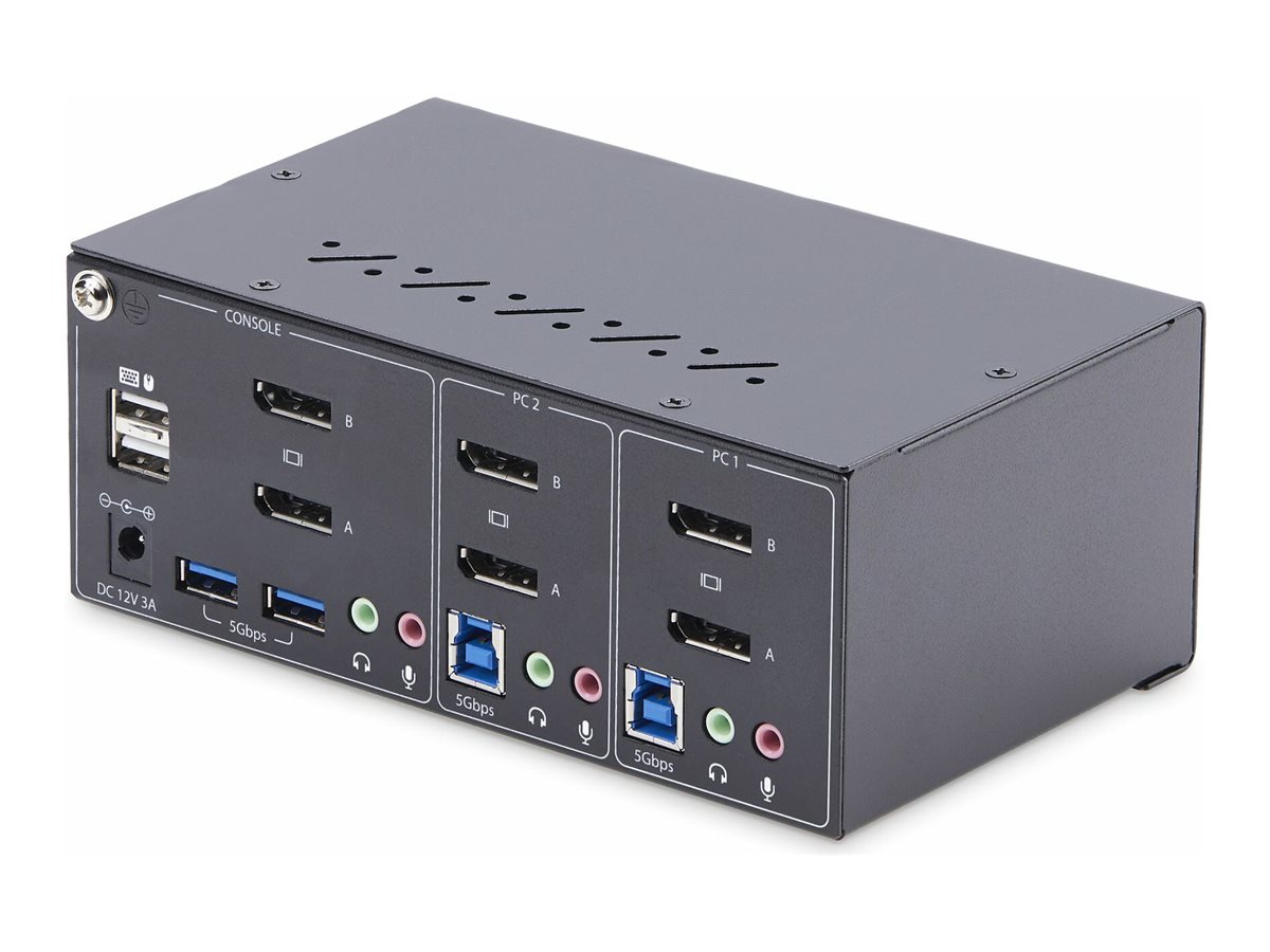StarTech.com 2-Port Dual-Monitor DisplayPort KVM Switch 4K 60Hz 2x USB 5Gbps Hub Ports 2x USB 2.0 HID Ports Hotkey and Push-Button Switching TAA Compliant - ESD Level 3 Protection (P2DD46A2-KVM-SWITCH)