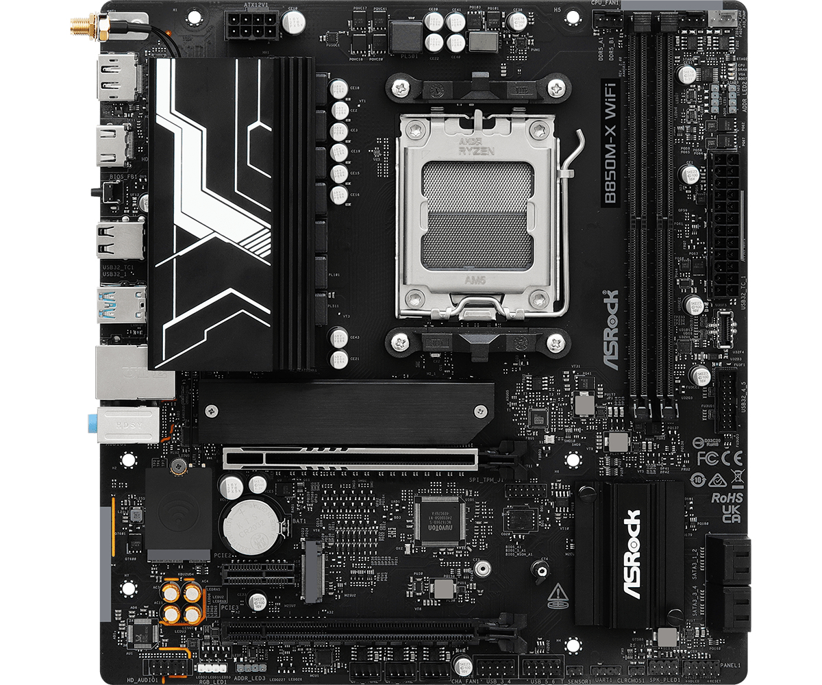 ASRock B850M-X WIFI R2.0 - Motherboard - micro ATX - Socket AM5 - AMD B850 Chipsatz - 2.5 Gigabit LAN, Wi-Fi, Bluetooth, Ansicht 3